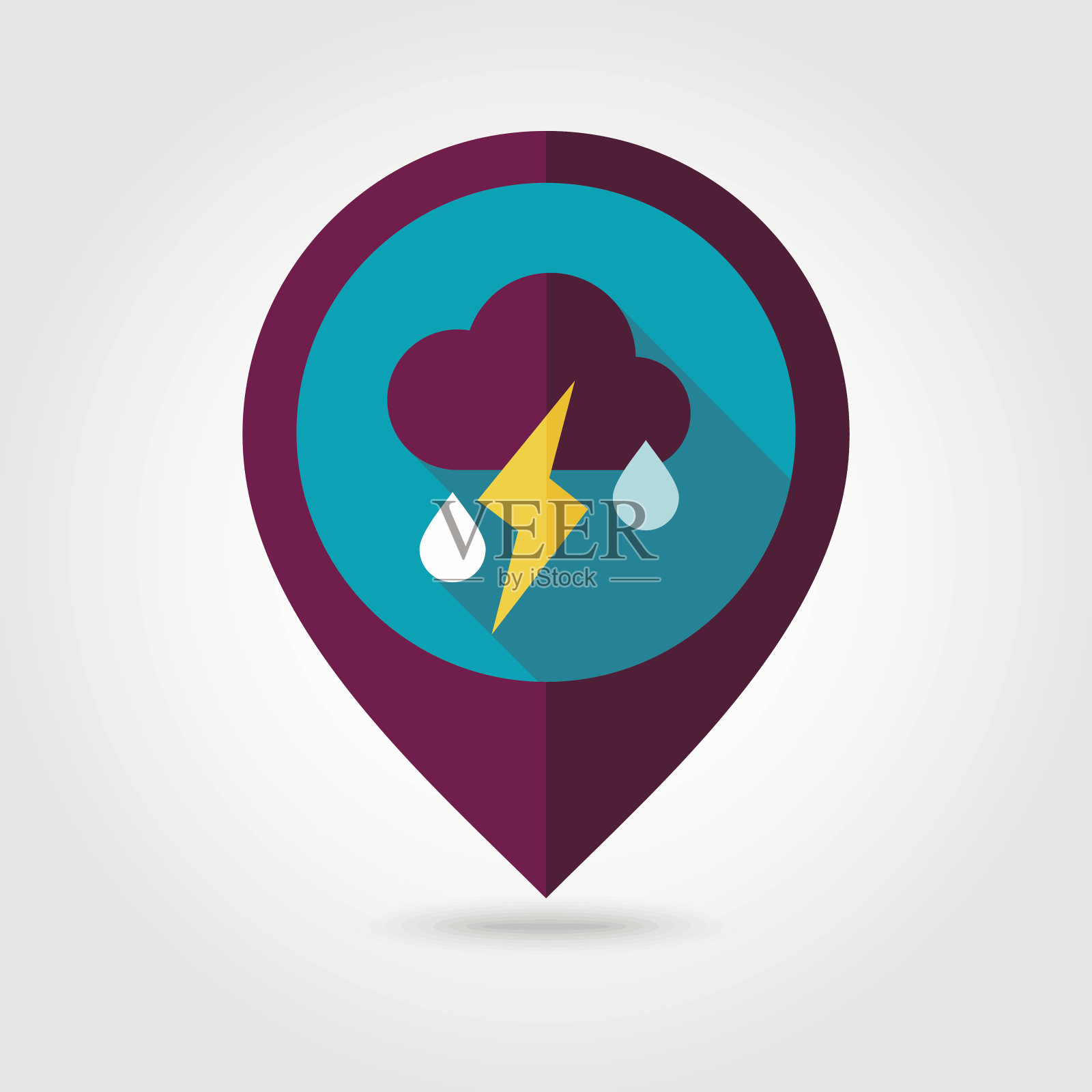 云雨闪电平针地图图标。天气插画图片素材