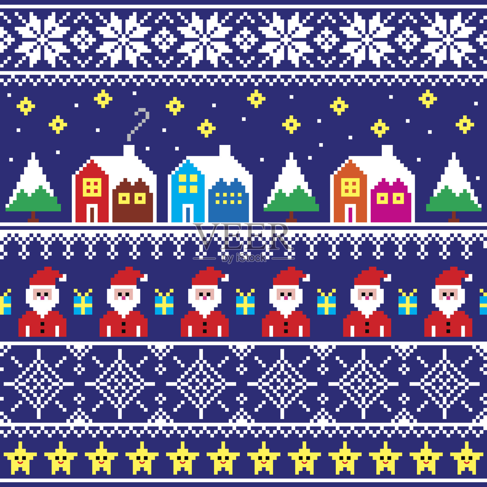 圣诞套衫或毛衣无缝图案与圣诞老人和房子插画图片素材