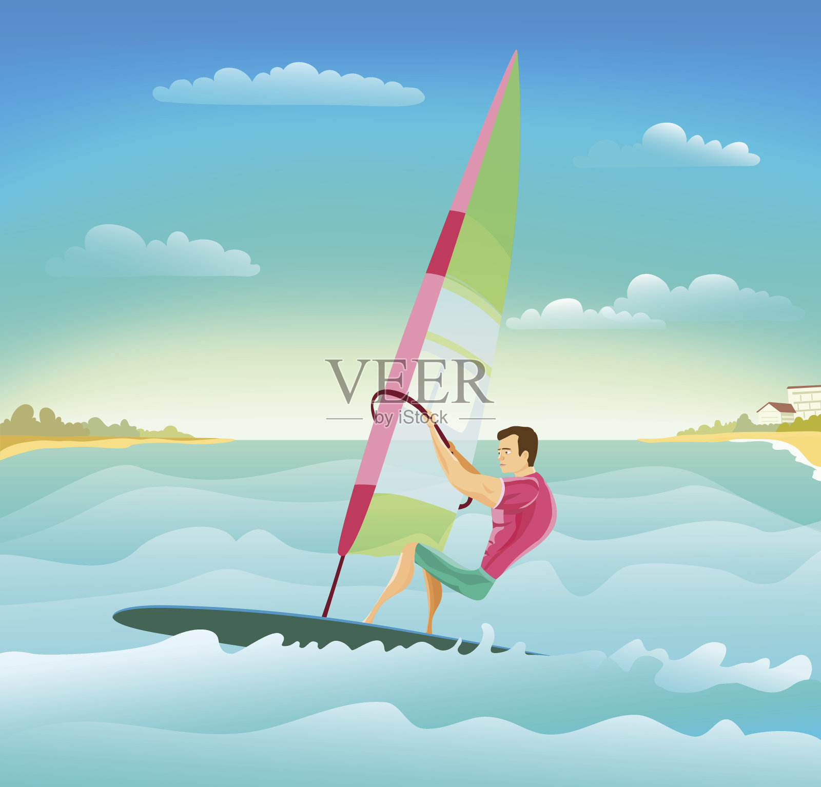 风帆冲浪运动的人插画图片素材
