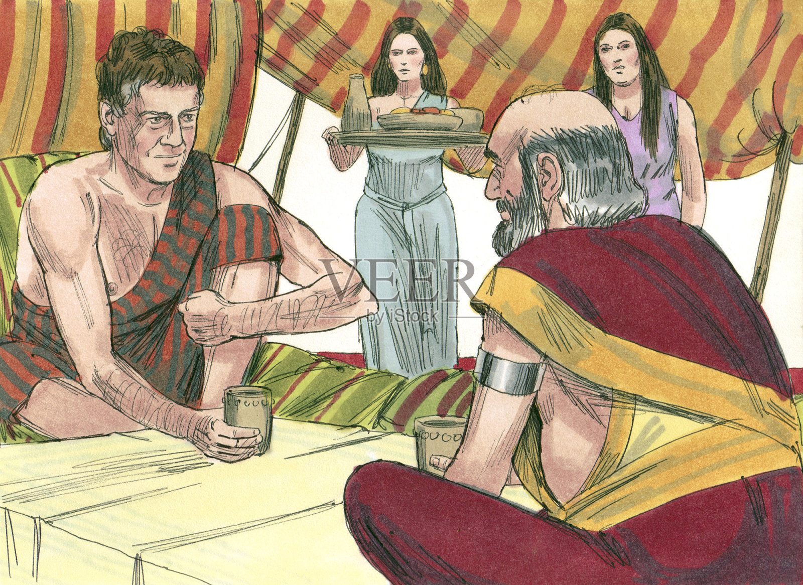 雅各和拉班插画图片素材