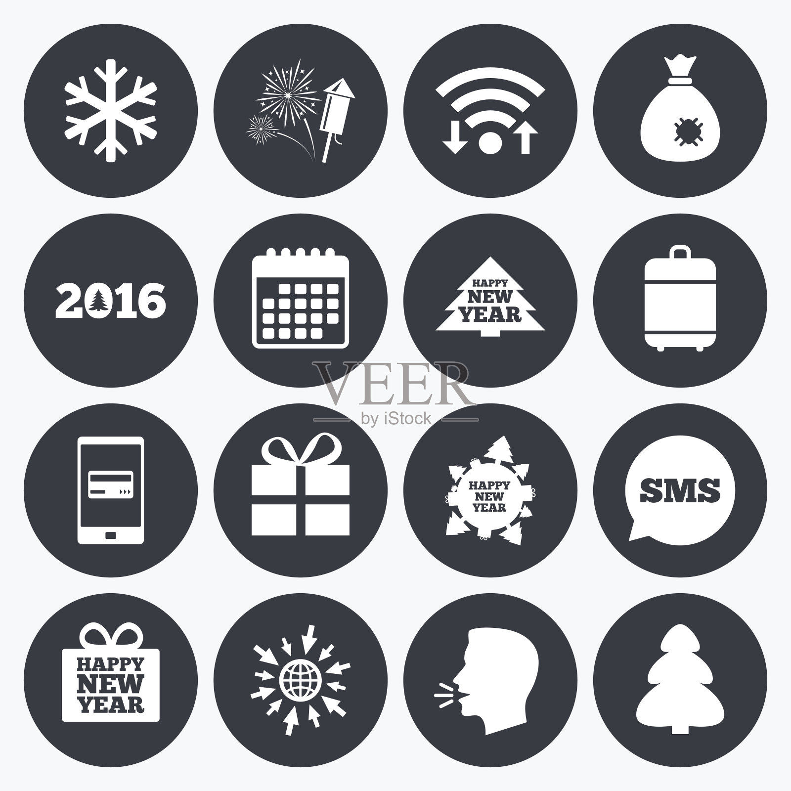 圣诞节，新年的标志。礼物盒,焰火。图标素材