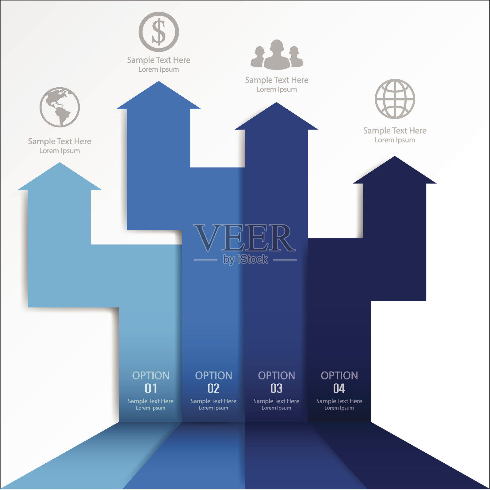 用于网页设计的最小箭头符号信息图。设计模板素材