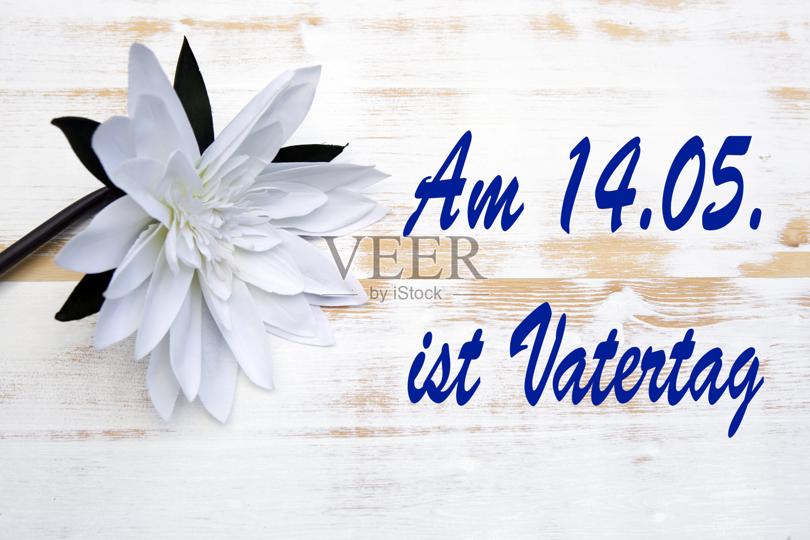 白花与德文文本:上午14点05分。是Vatertag (fathersda照片摄影图片