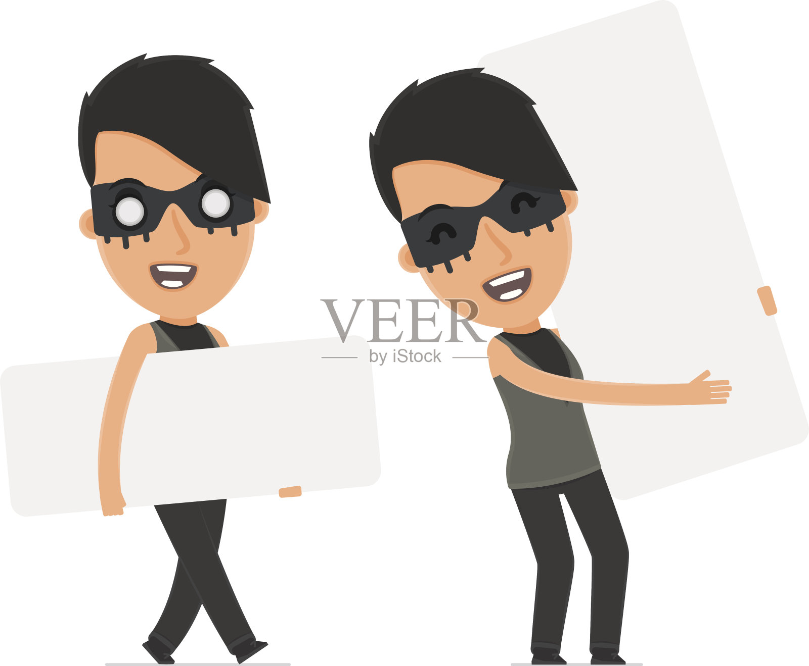 有趣的角色局外人女孩持有和互动的空白插画图片素材