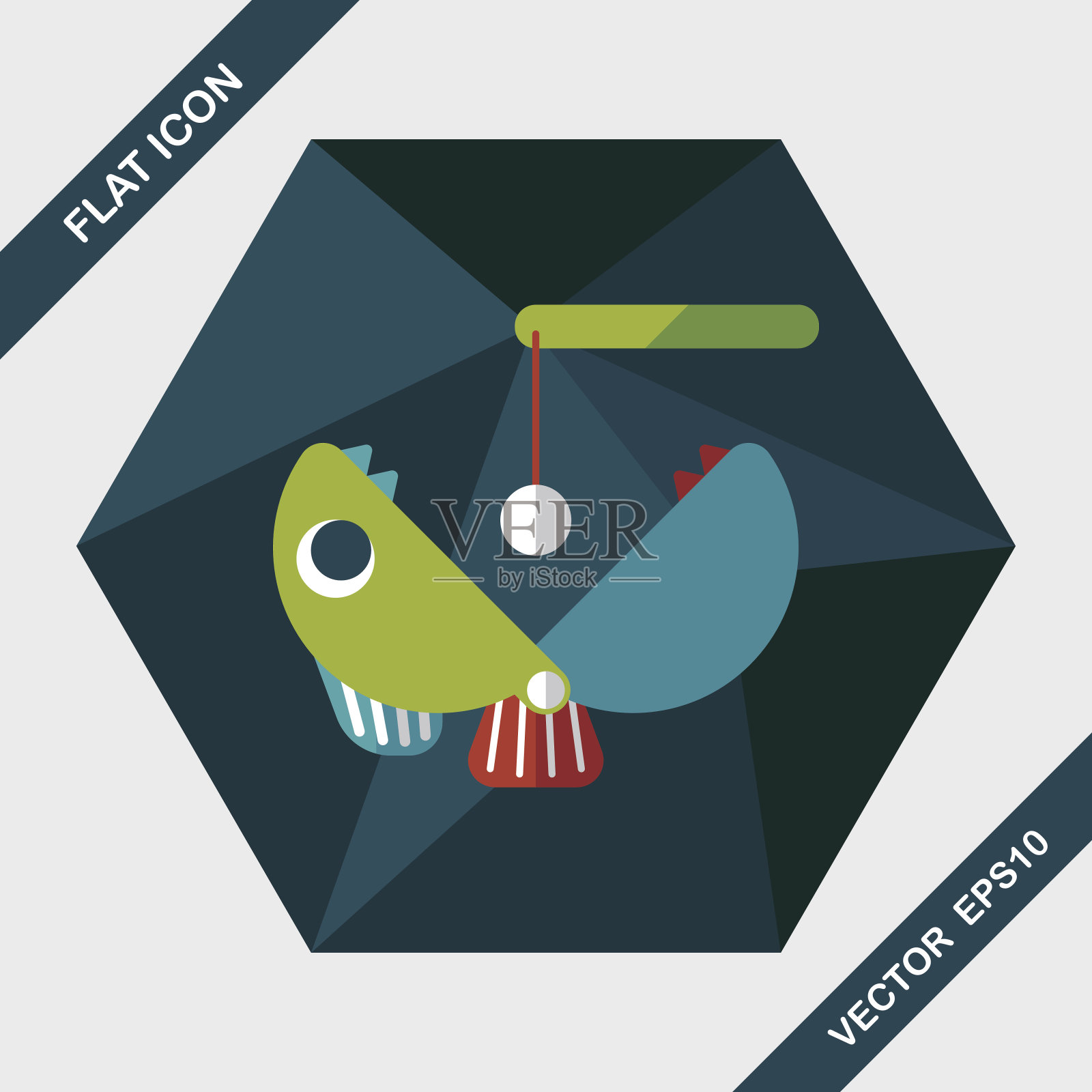 钓鱼玩具扁平图标与长影子，eps10插画图片素材