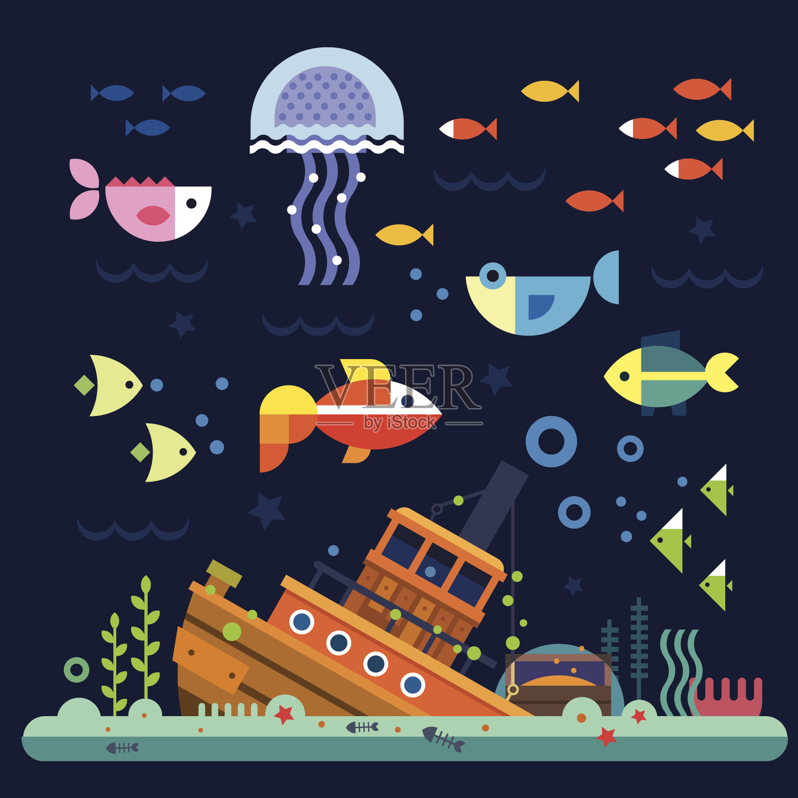 海洋生物。海底世界插画图片素材