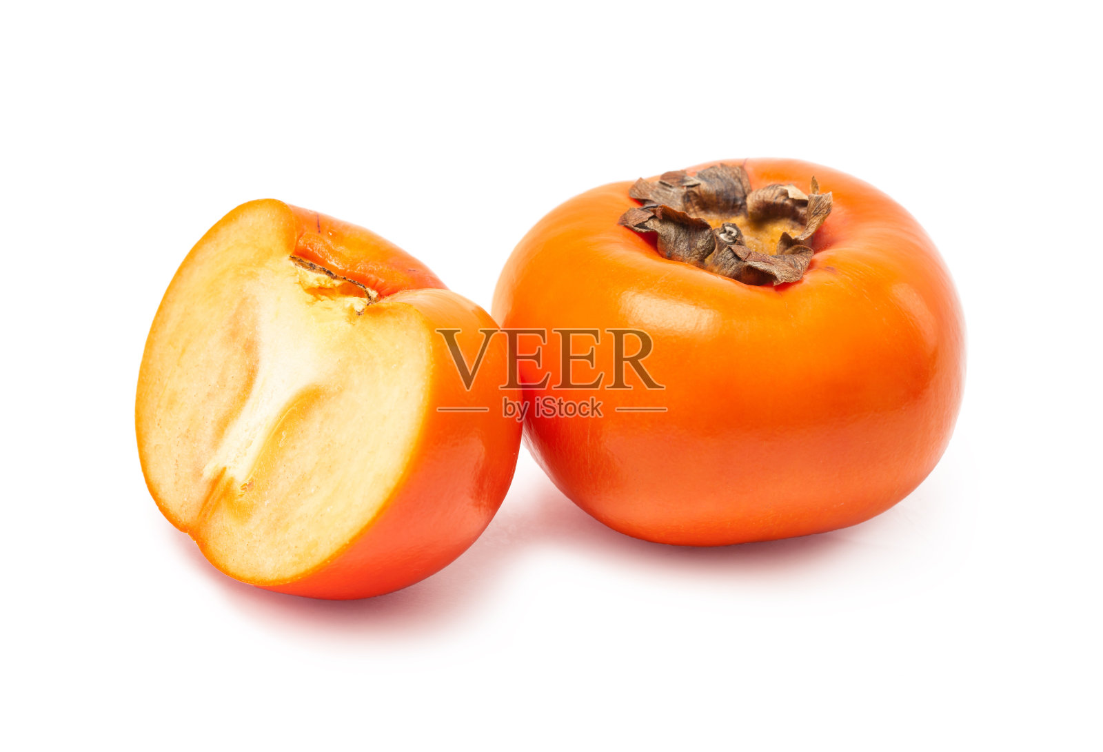 白色背景上的亚洲新鲜柿子照片摄影图片