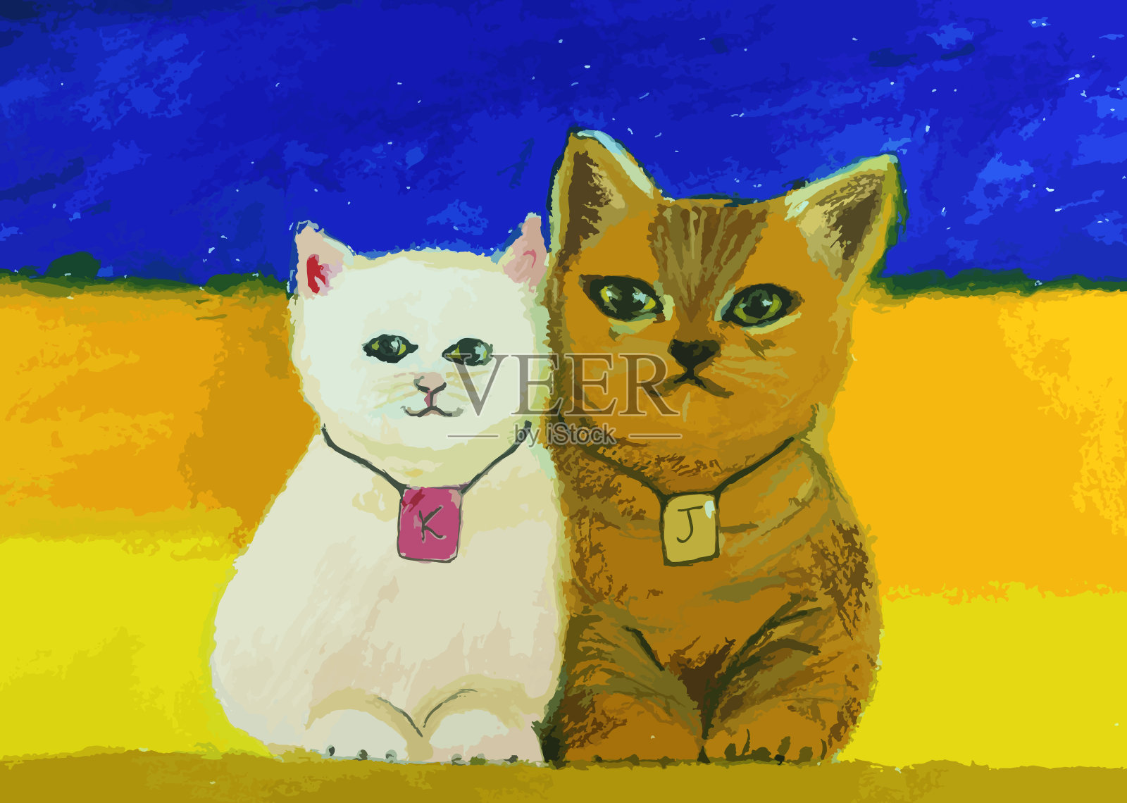 可爱的猫画上彩色的背景插画图片素材