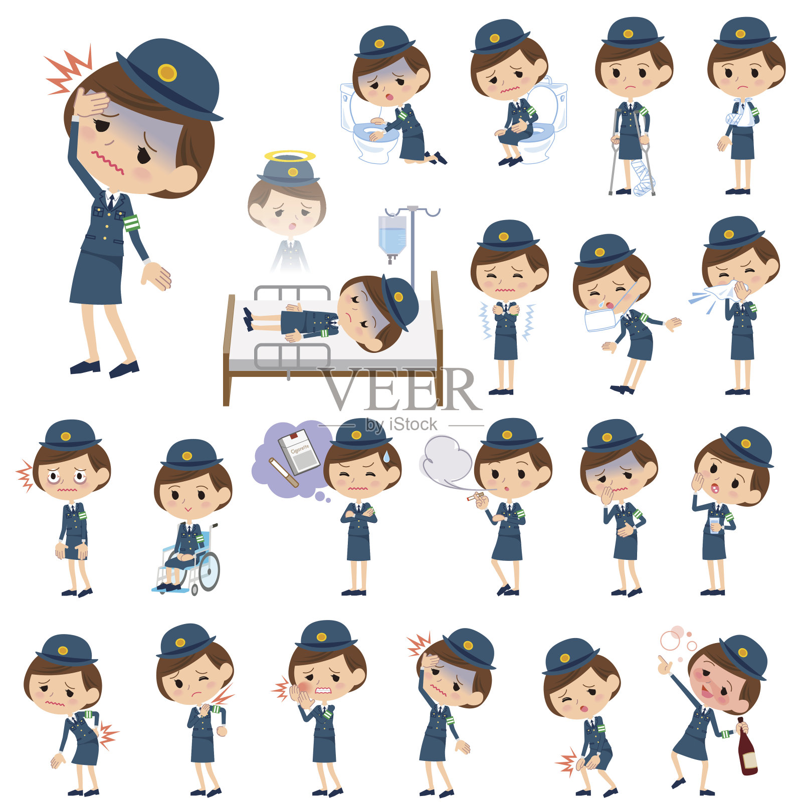 女警察关于疾病插画图片素材