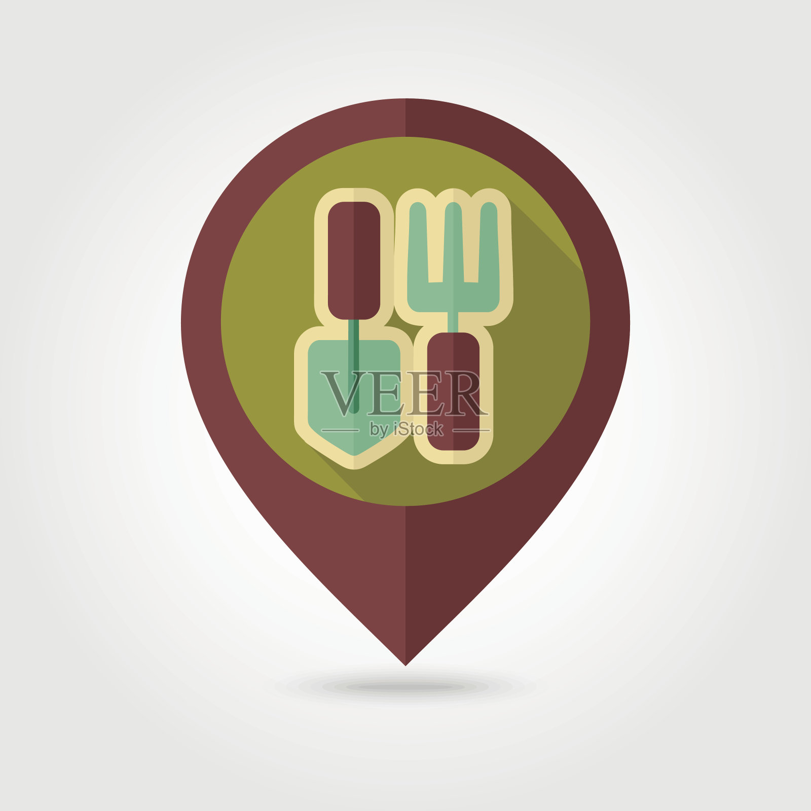 花园工具平面映射引脚图标与长阴影插画图片素材