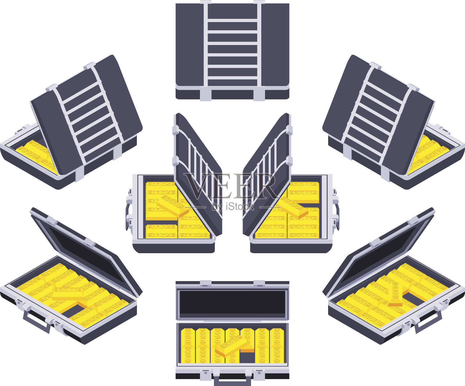 带金条的等距开放式公文包插画图片素材