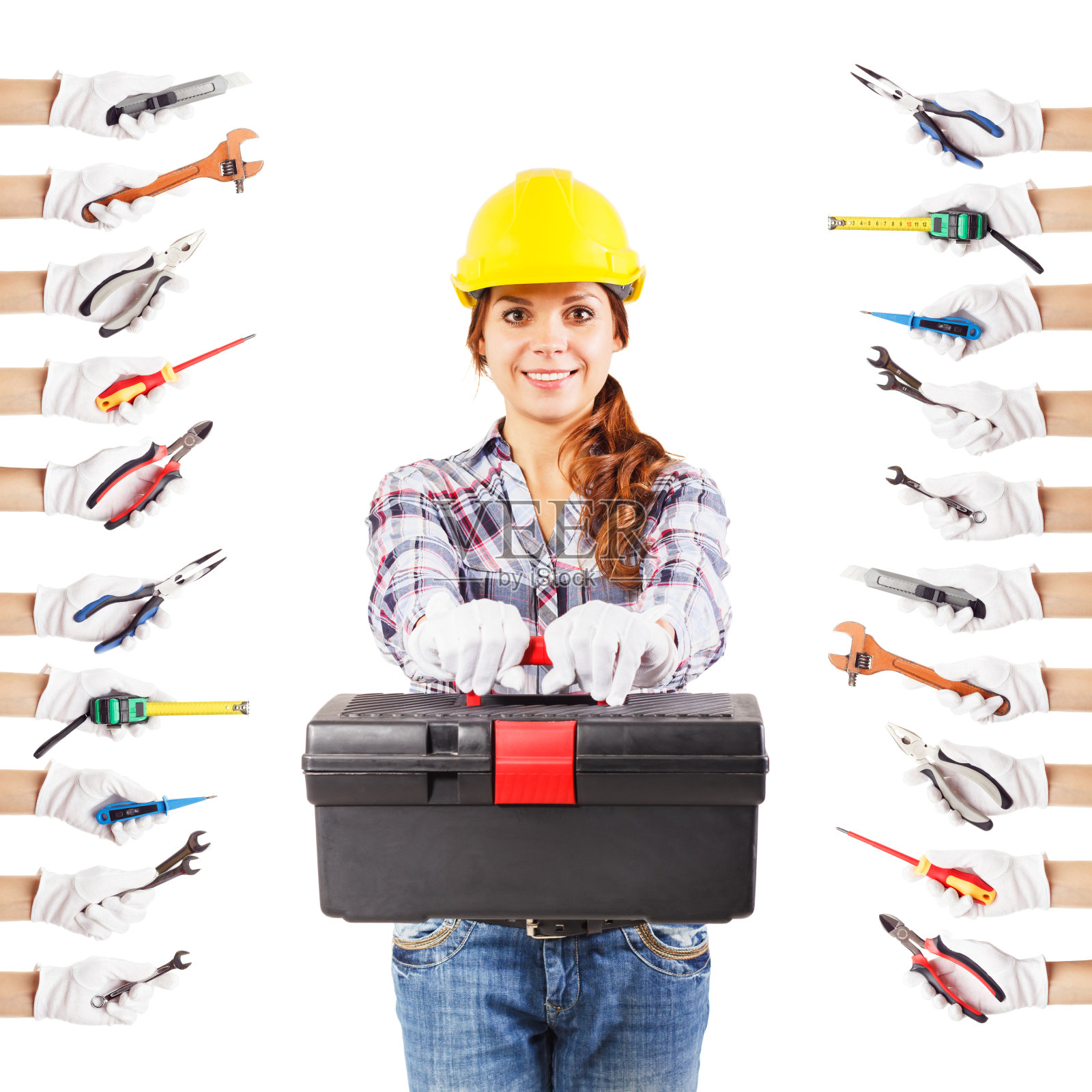 戴安全帽的年轻建筑工照片摄影图片