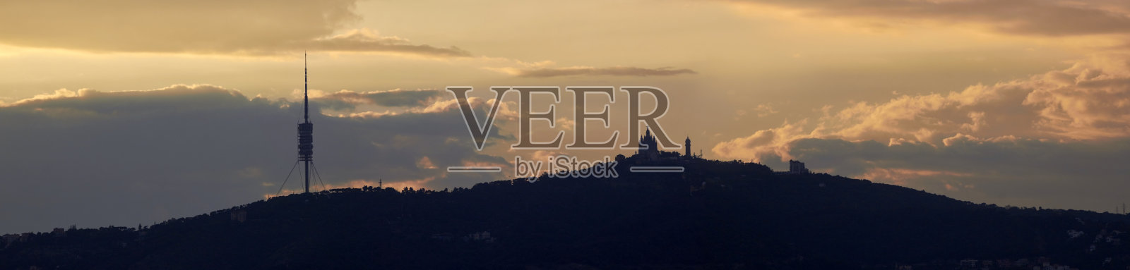 巴塞罗那日落景观照片摄影图片