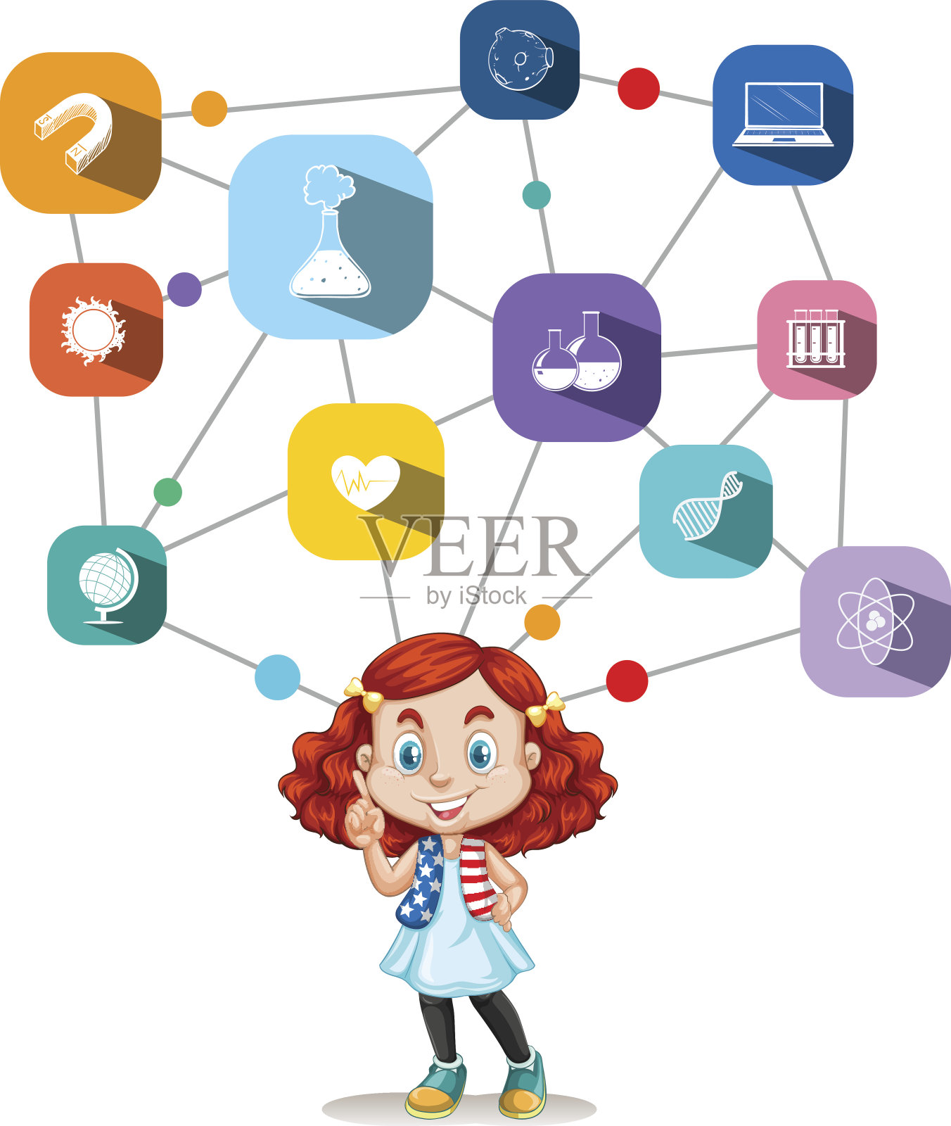 女孩与科学图标图表插画图片素材