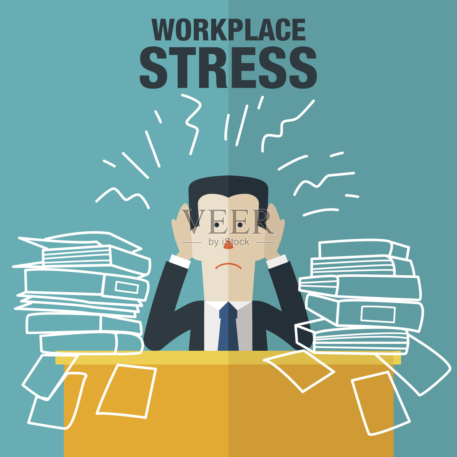 精疲力竭的商人在办公室的肖像。工作压力的概念插画图片素材