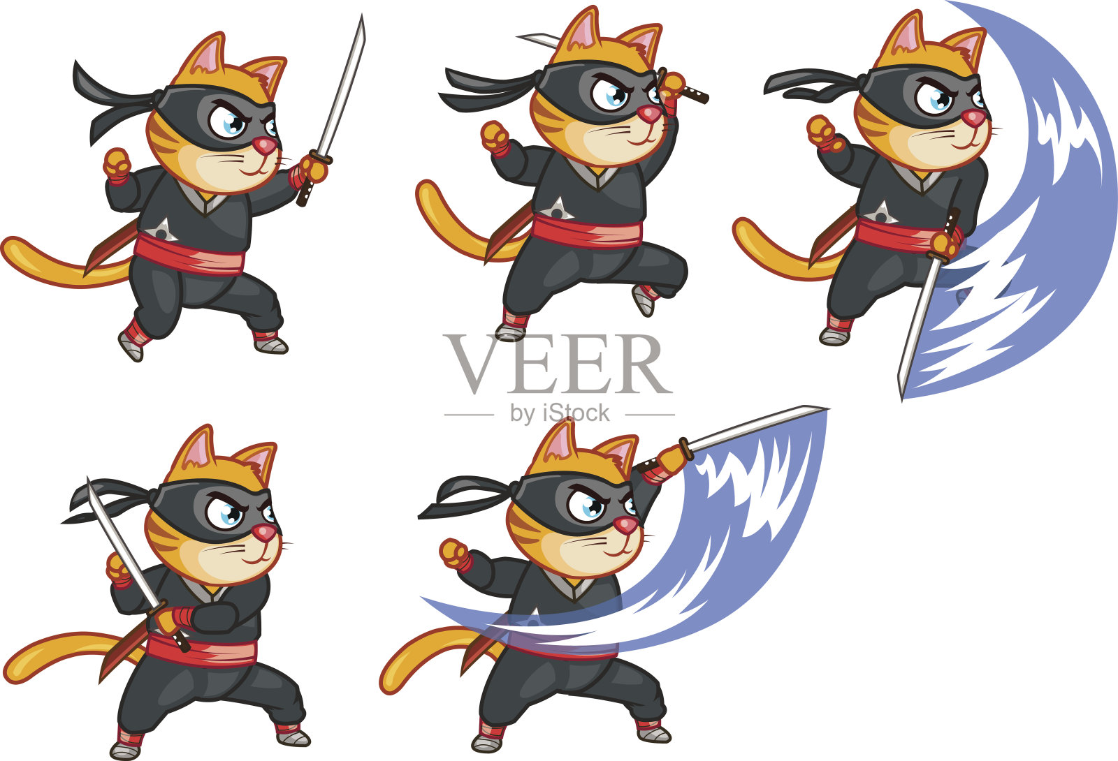 猫忍者攻击雪碧插画图片素材