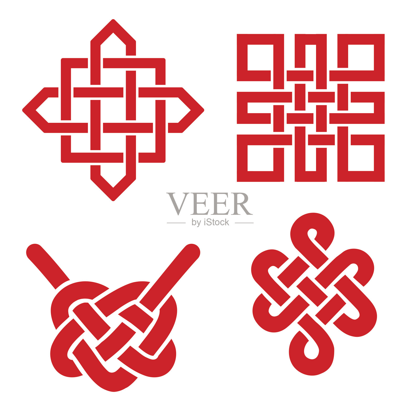 吉祥无尽结套。佛教的象征。红色的插画图片素材