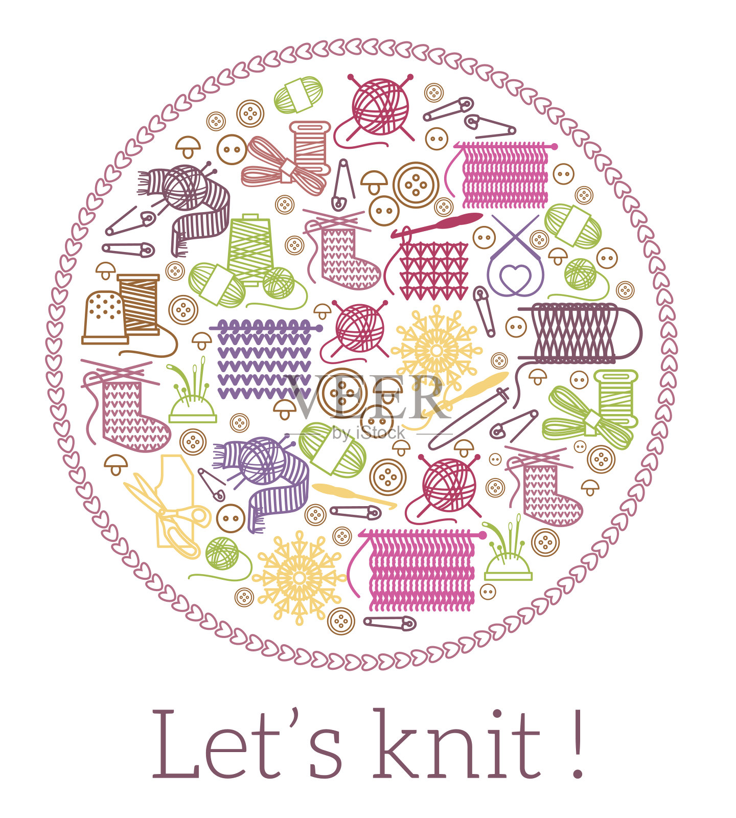 让我们编织。针织和刺绣标志插画图片素材