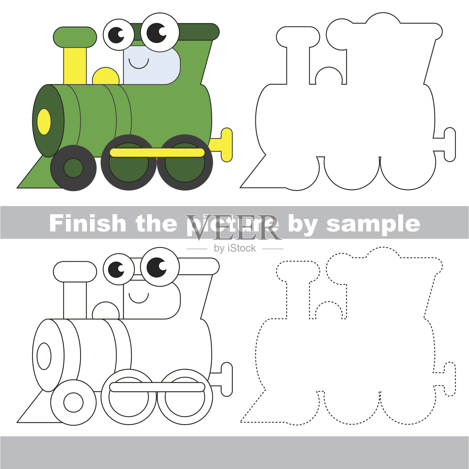 绿色火车头。工作表。插画图片素材