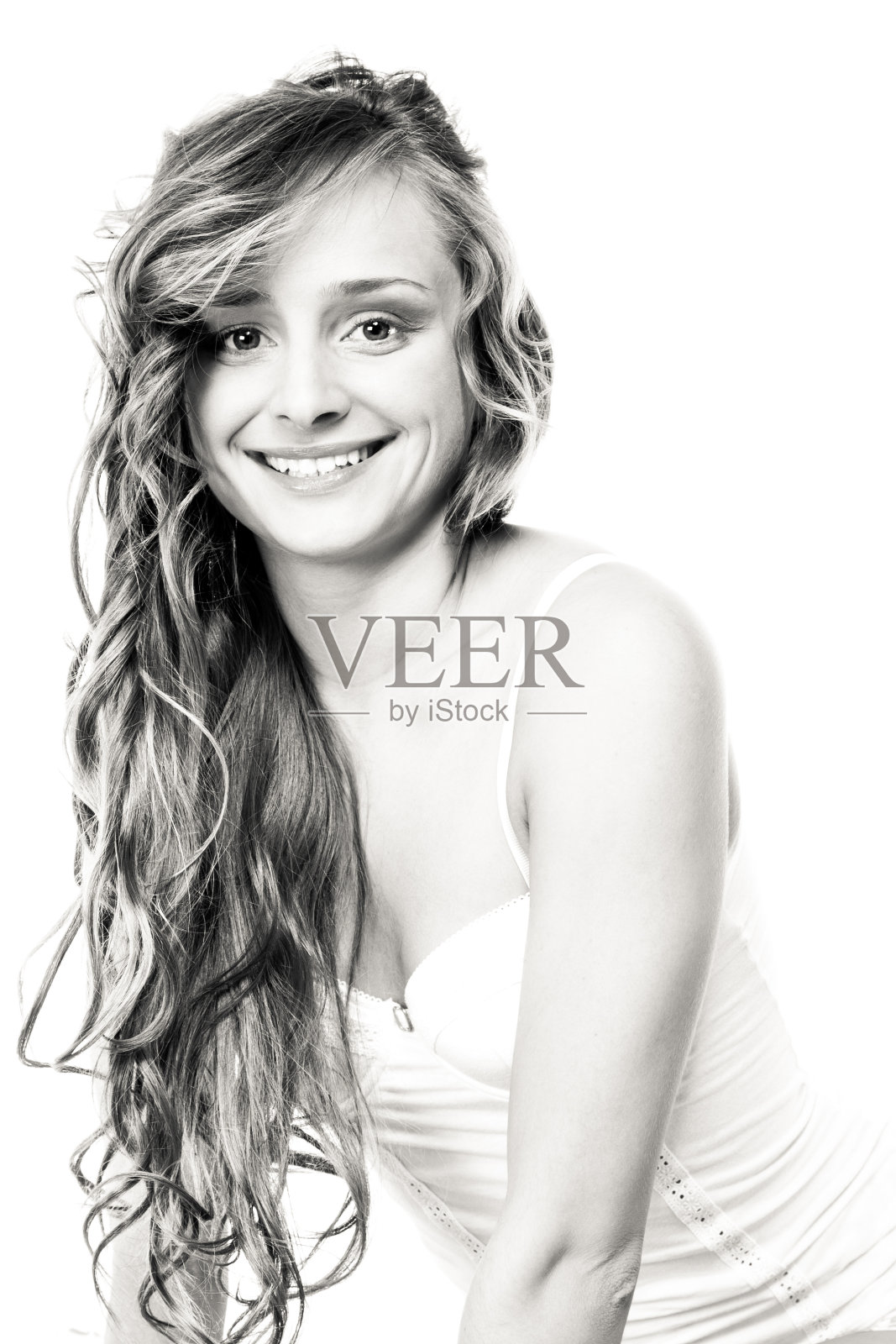 女人长卷发在内衣肖像照片摄影图片