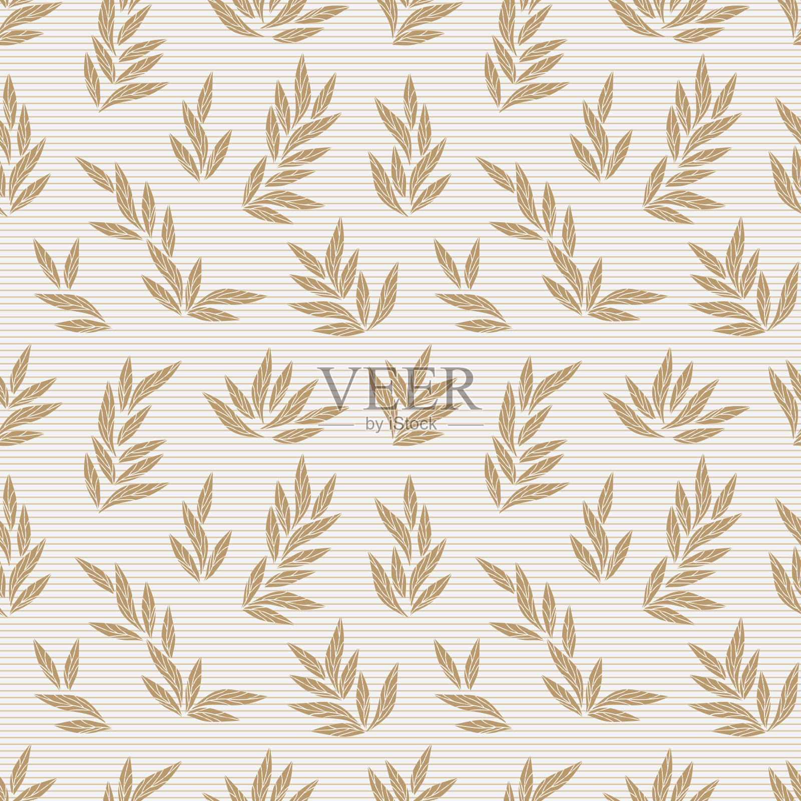 树叶无缝模式。叶子在条纹背景。棕色的背景插画图片素材