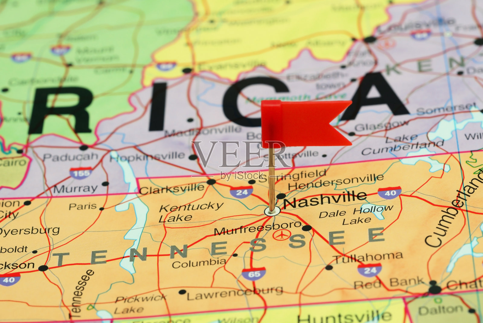 纳什维尔被钉在美国地图上照片摄影图片