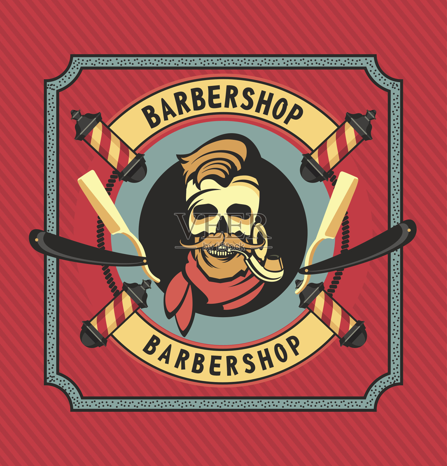 老式理发店插画图片素材