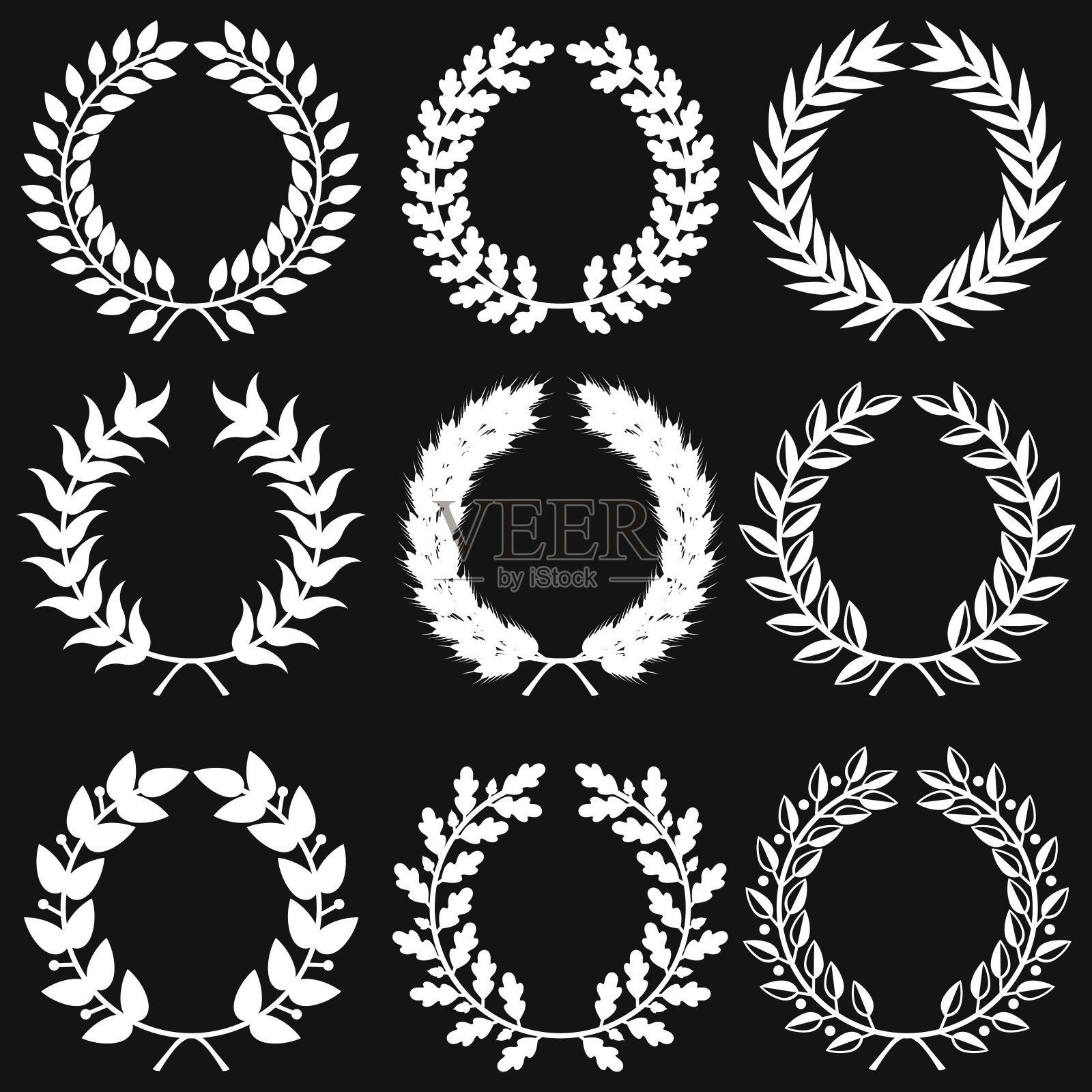 白色月桂花环在黑色背景插画图片素材