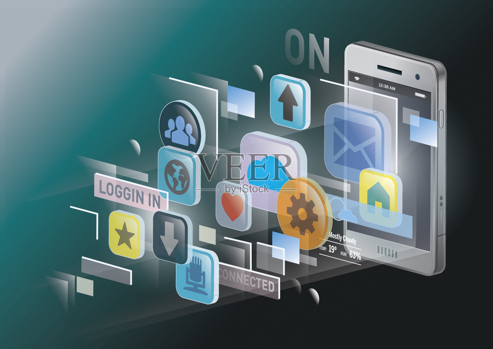 带有应用程序的智能手机插画图片素材