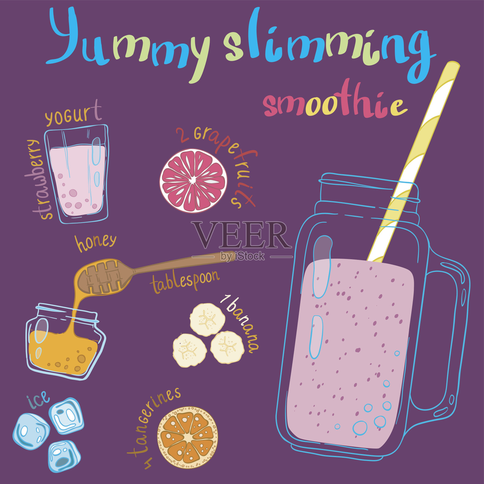 配方说明奶昔(鸡尾酒)。矢量手绘伊拉斯插画图片素材