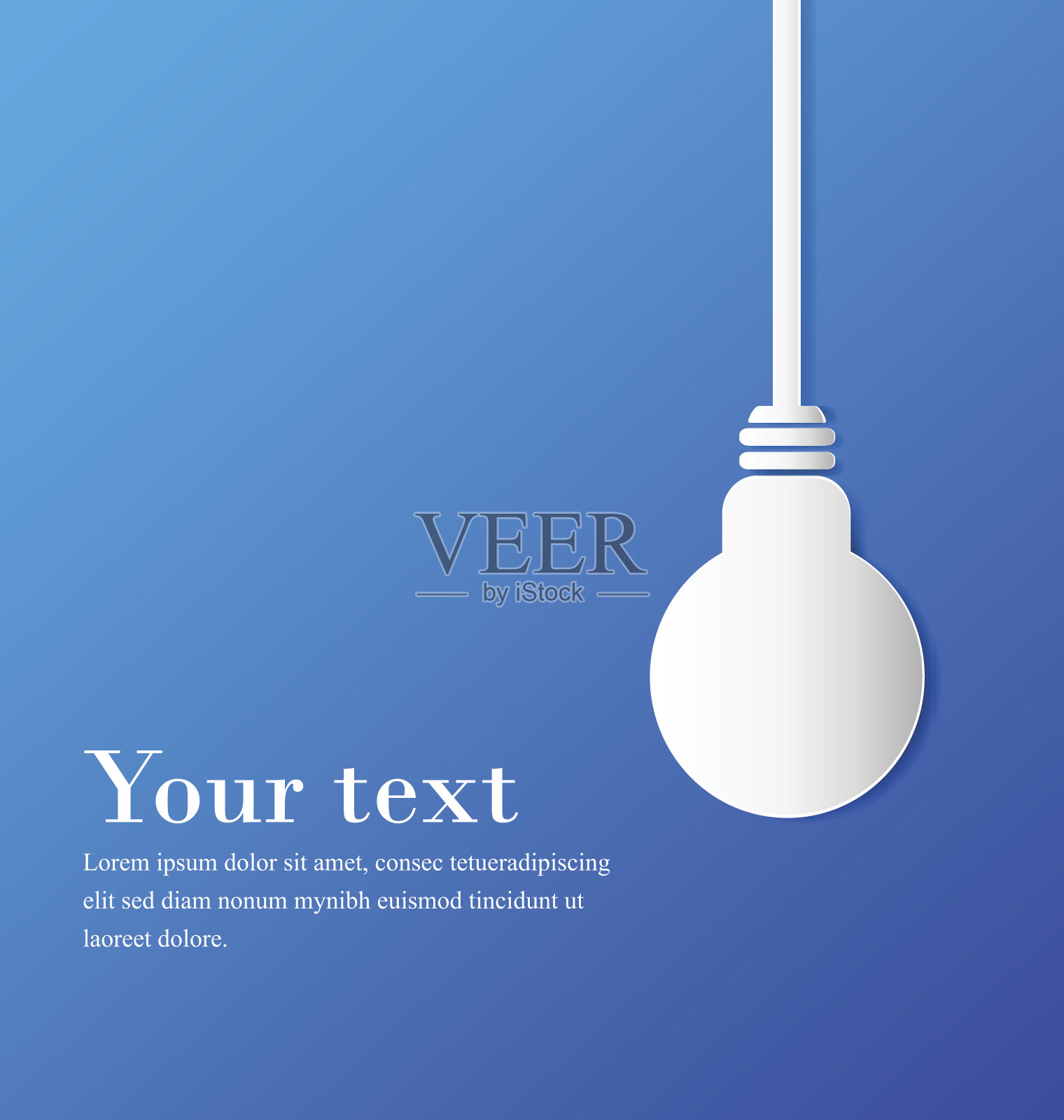 蓝色背景上有空间的悬挂灯泡插画图片素材