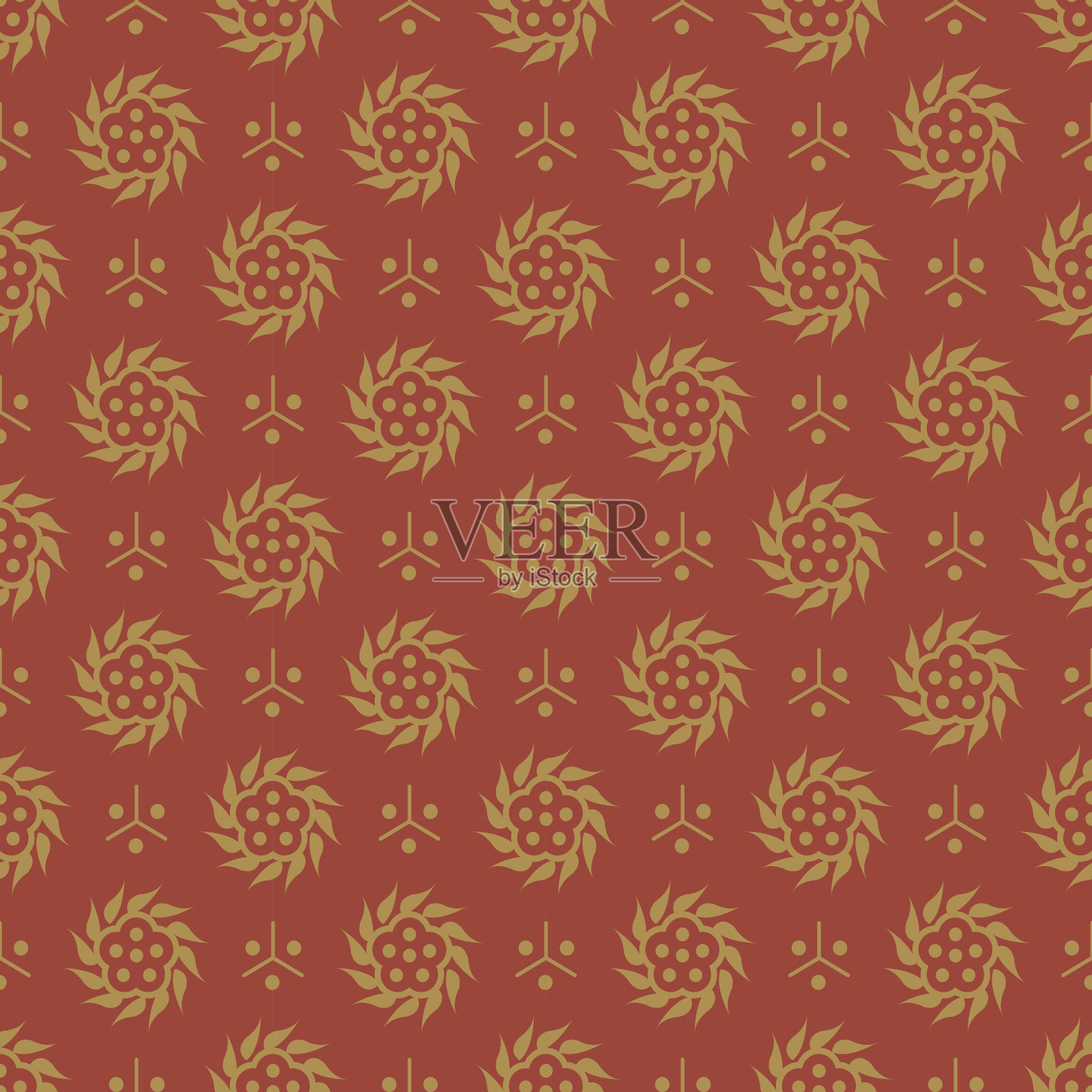 仿古无缝背景图像的中国金红螺旋花插画图片素材