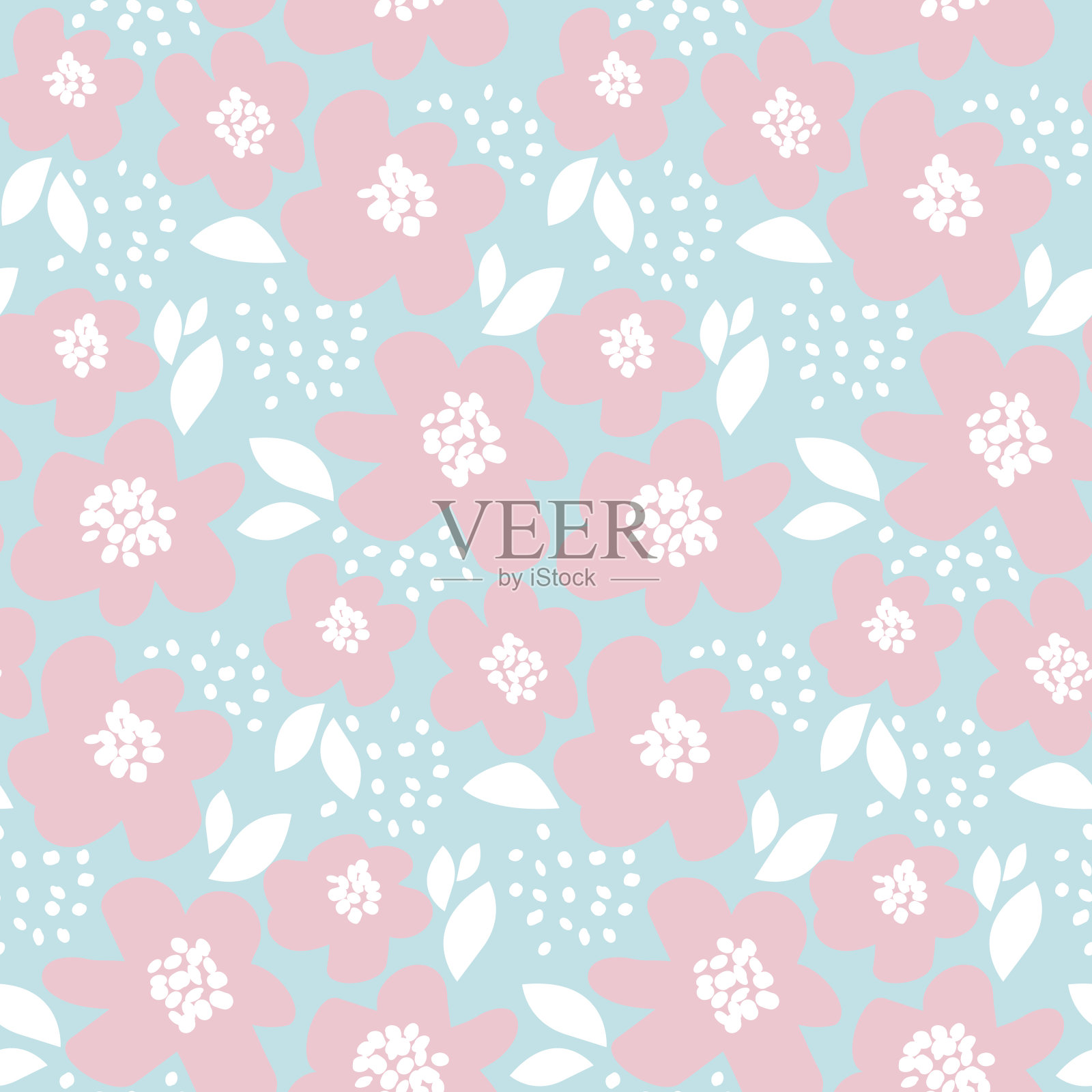 温柔的颜色花卉矢量插图在复古60年代的风格。抽象手绘花卉无缝图案织物，包装纸，婴儿项目。插画图片素材