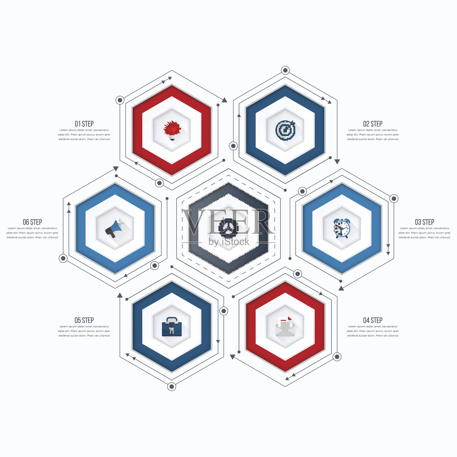 信息图形模板6选项与六边形插画图片素材