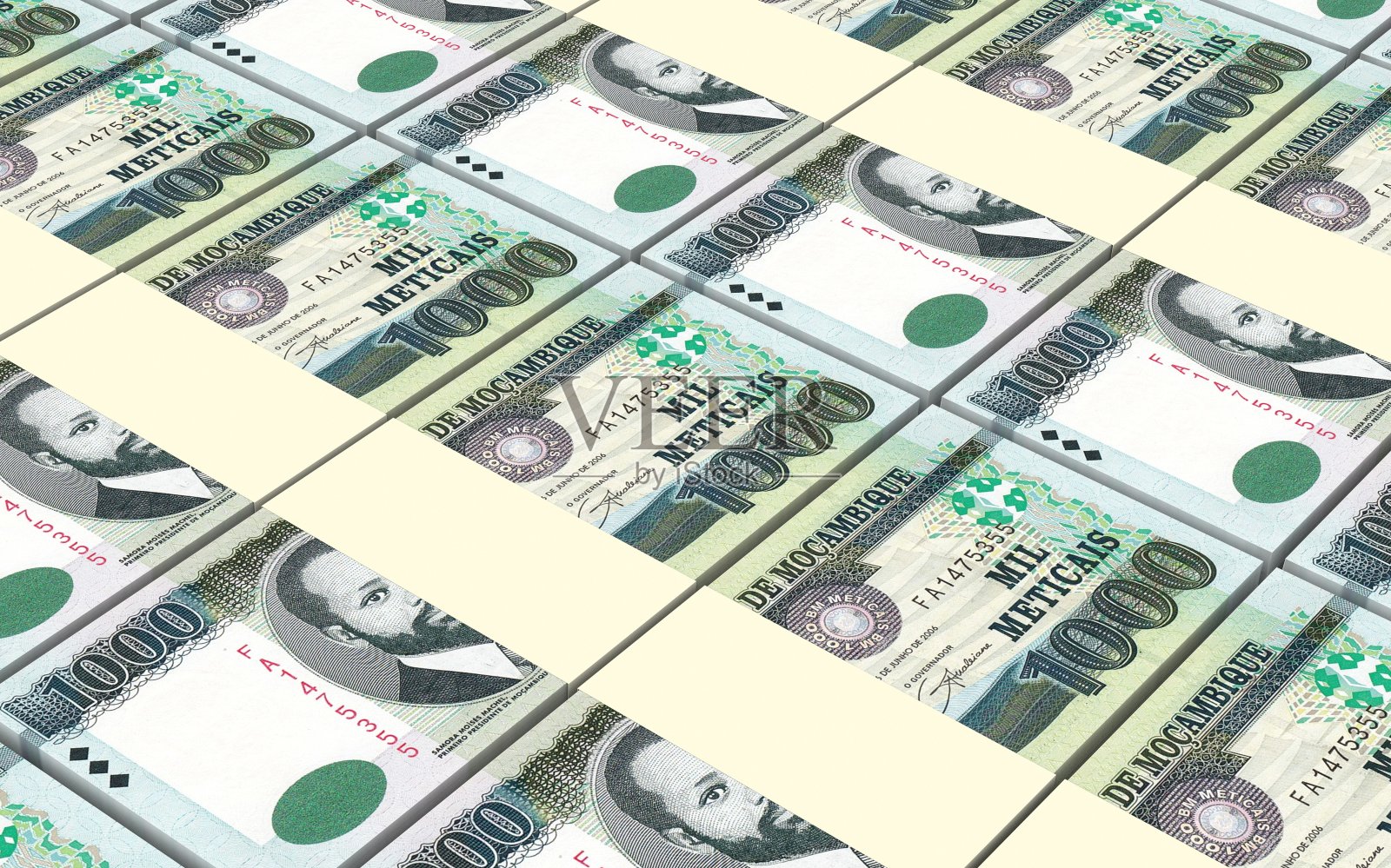 莫桑比克工资单堆积背景。照片摄影图片