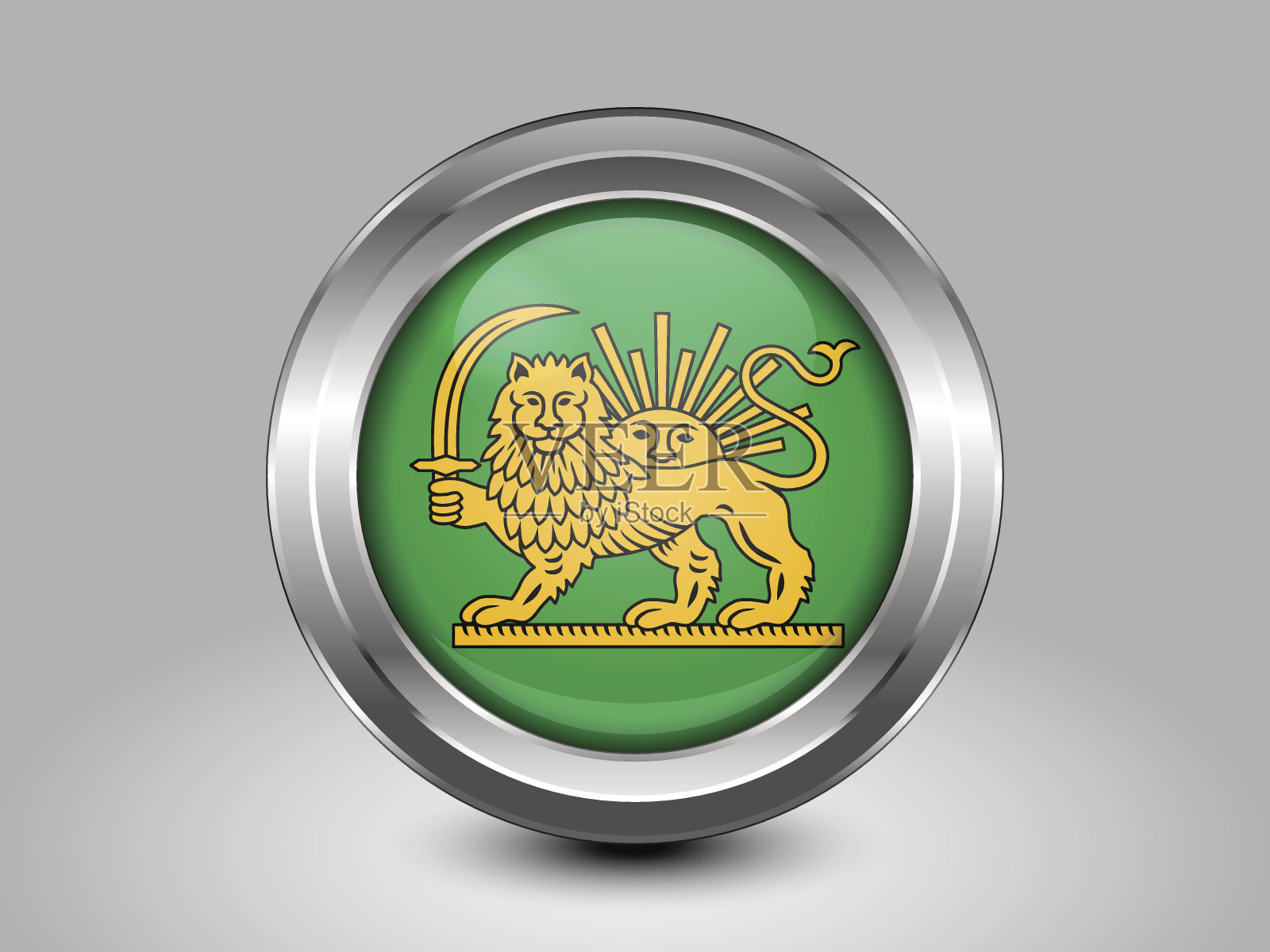带有狮子标志的伊朗国旗变体金属圆形图标设计元素图片