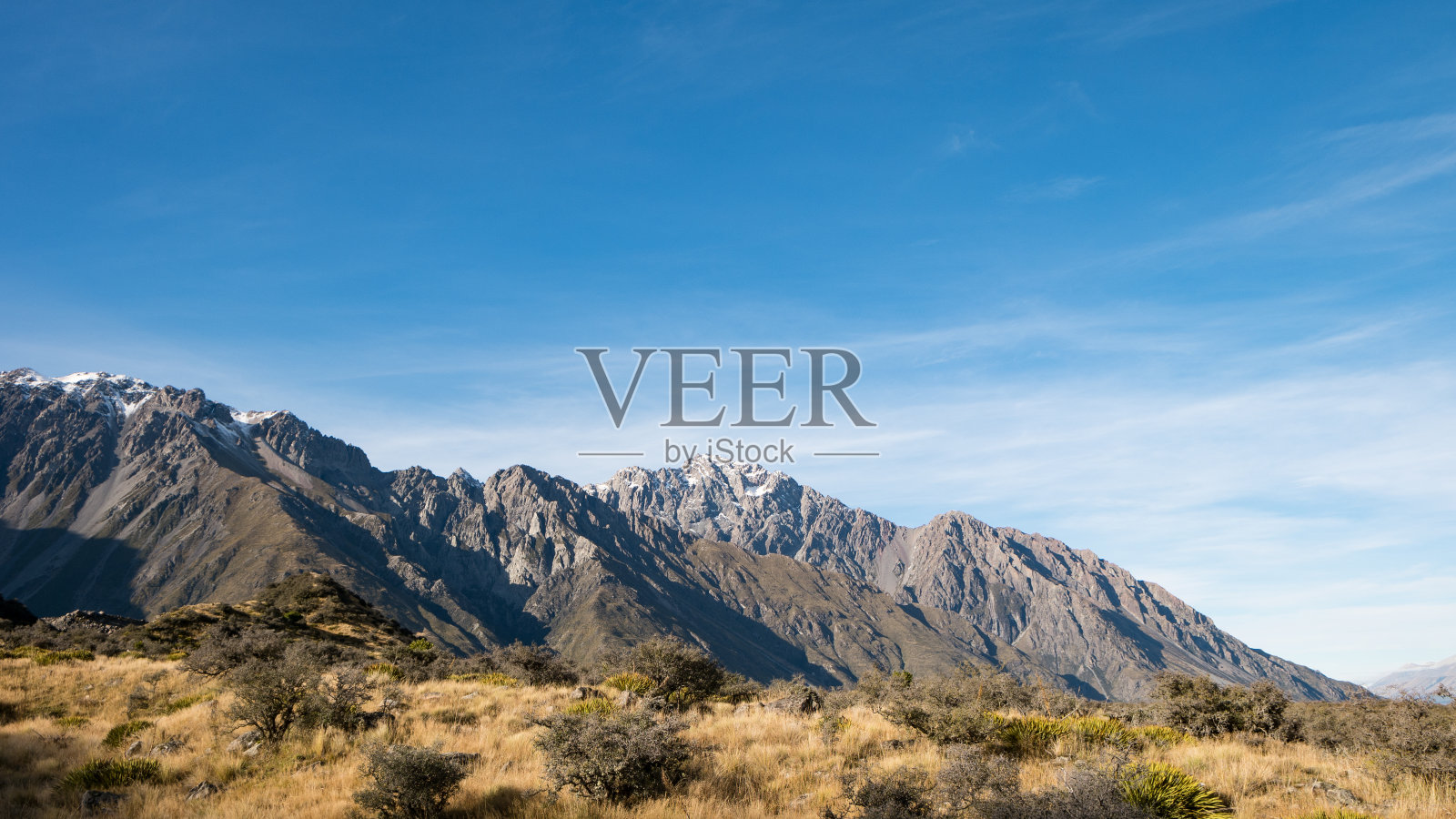 塔斯曼山谷步道的山脉，奥拉基，新西兰照片摄影图片