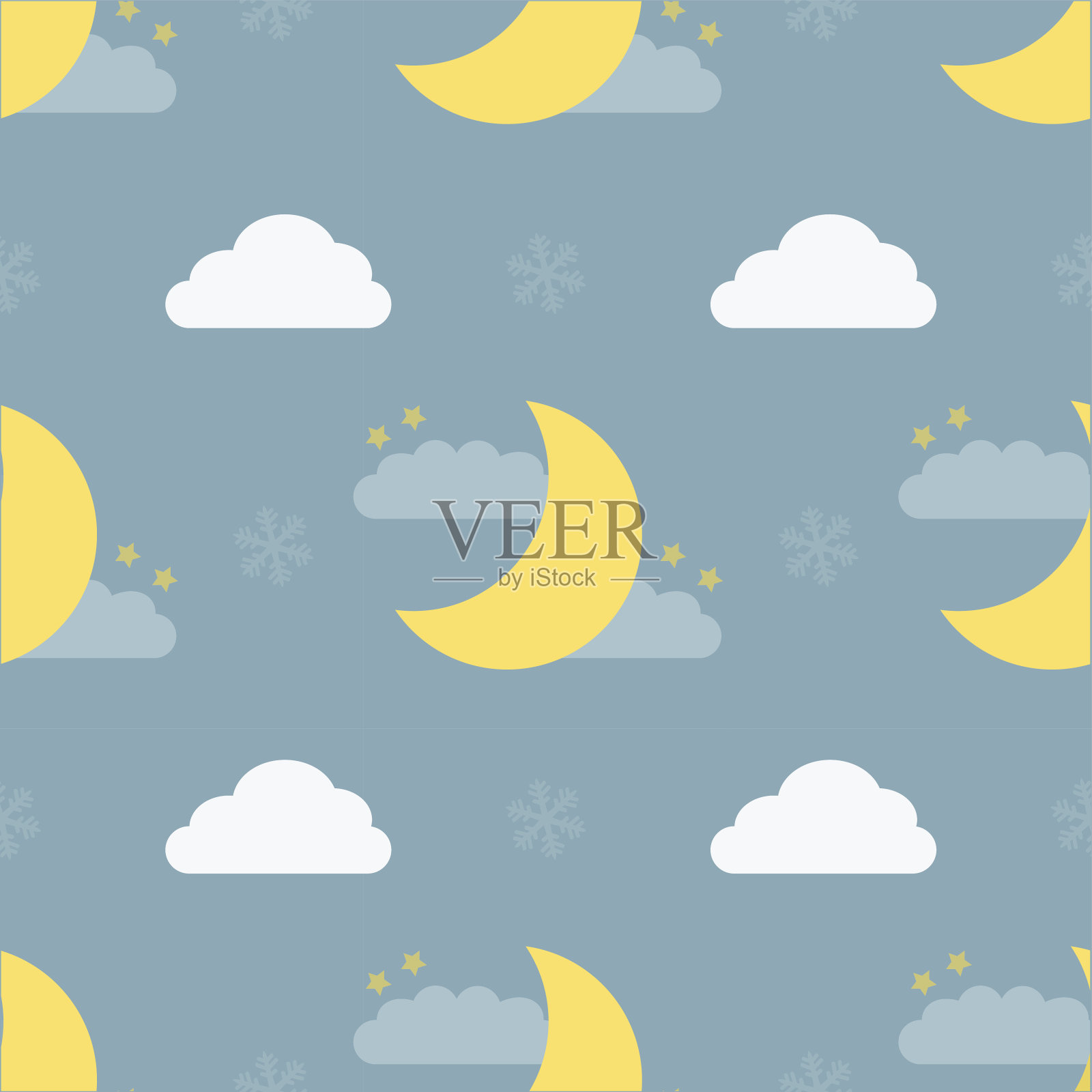 无缝夜空与月亮和云图案的背景插画图片素材