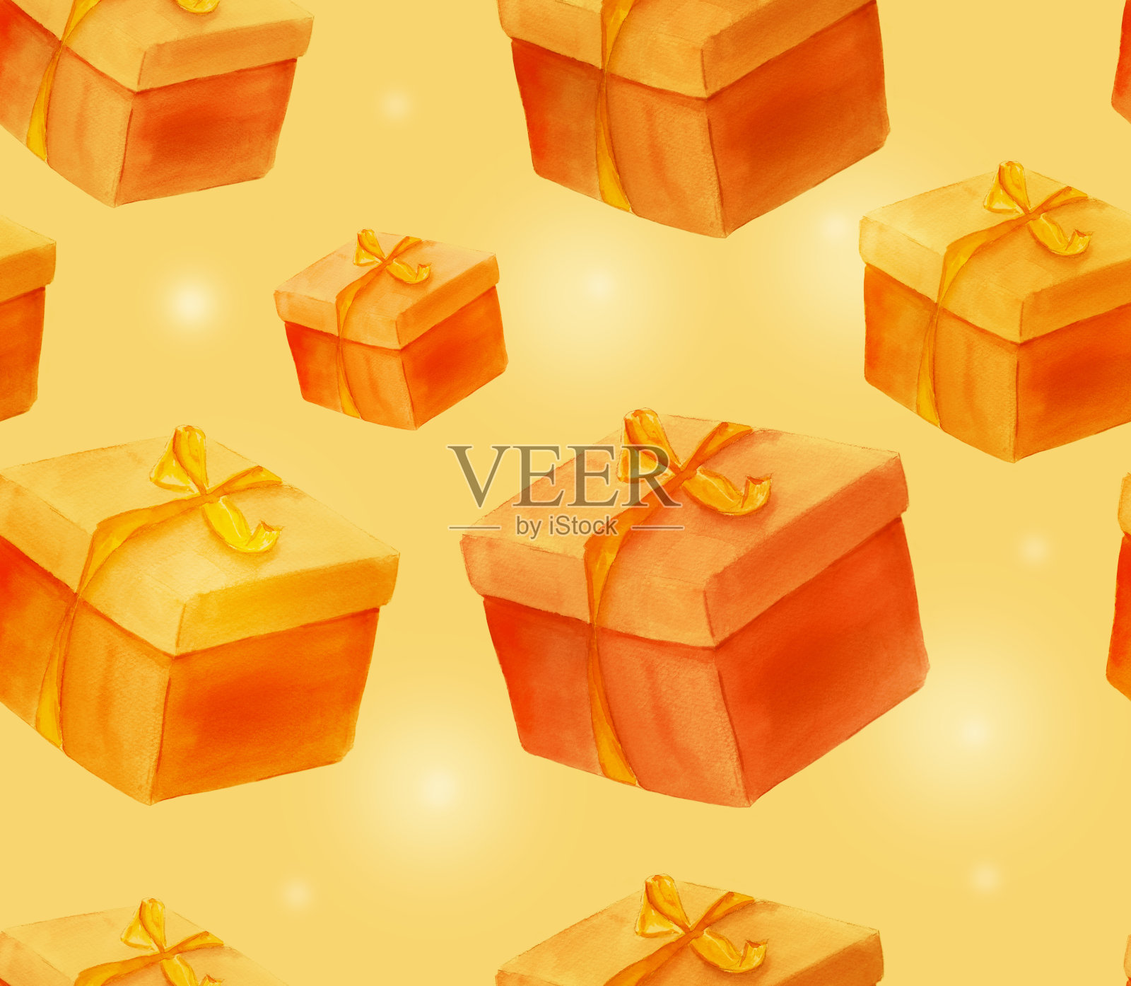 无缝水彩背景图案与礼品盒插画图片素材