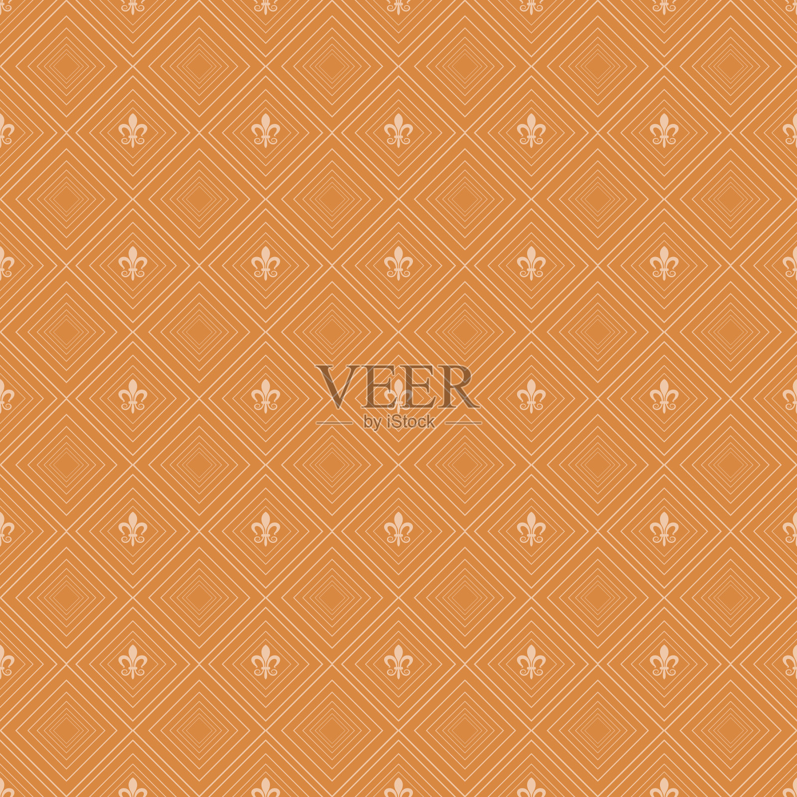 无缝的，带有橙色图案的复古墙纸插画图片素材