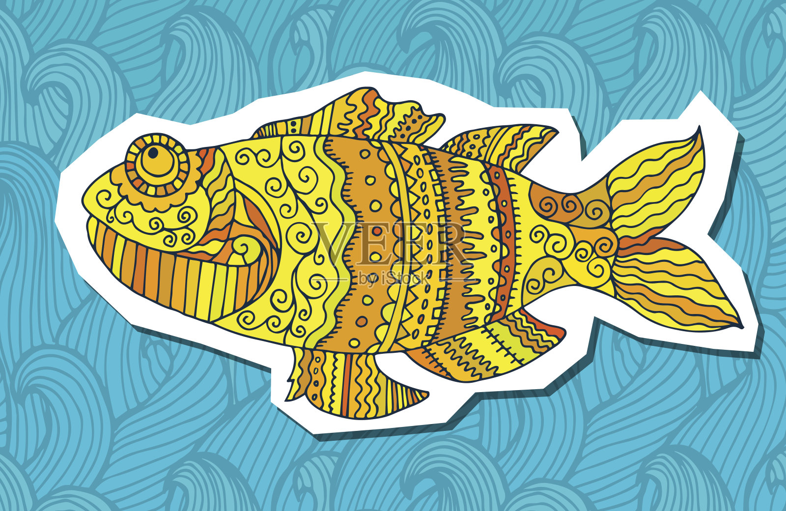 手工绘制的鱼。矢量插图。平面艺术插画图片素材