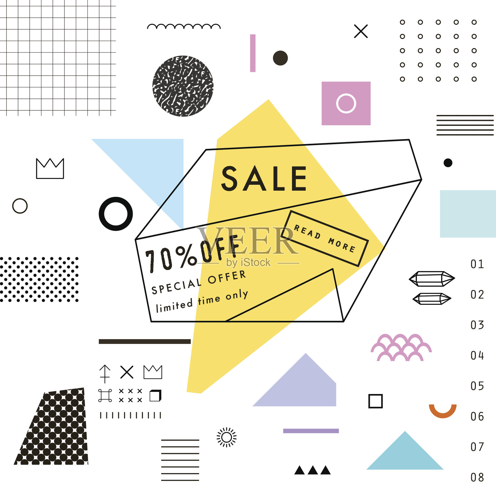 创意社交媒体销售标题或横幅与折扣优惠。插画图片素材