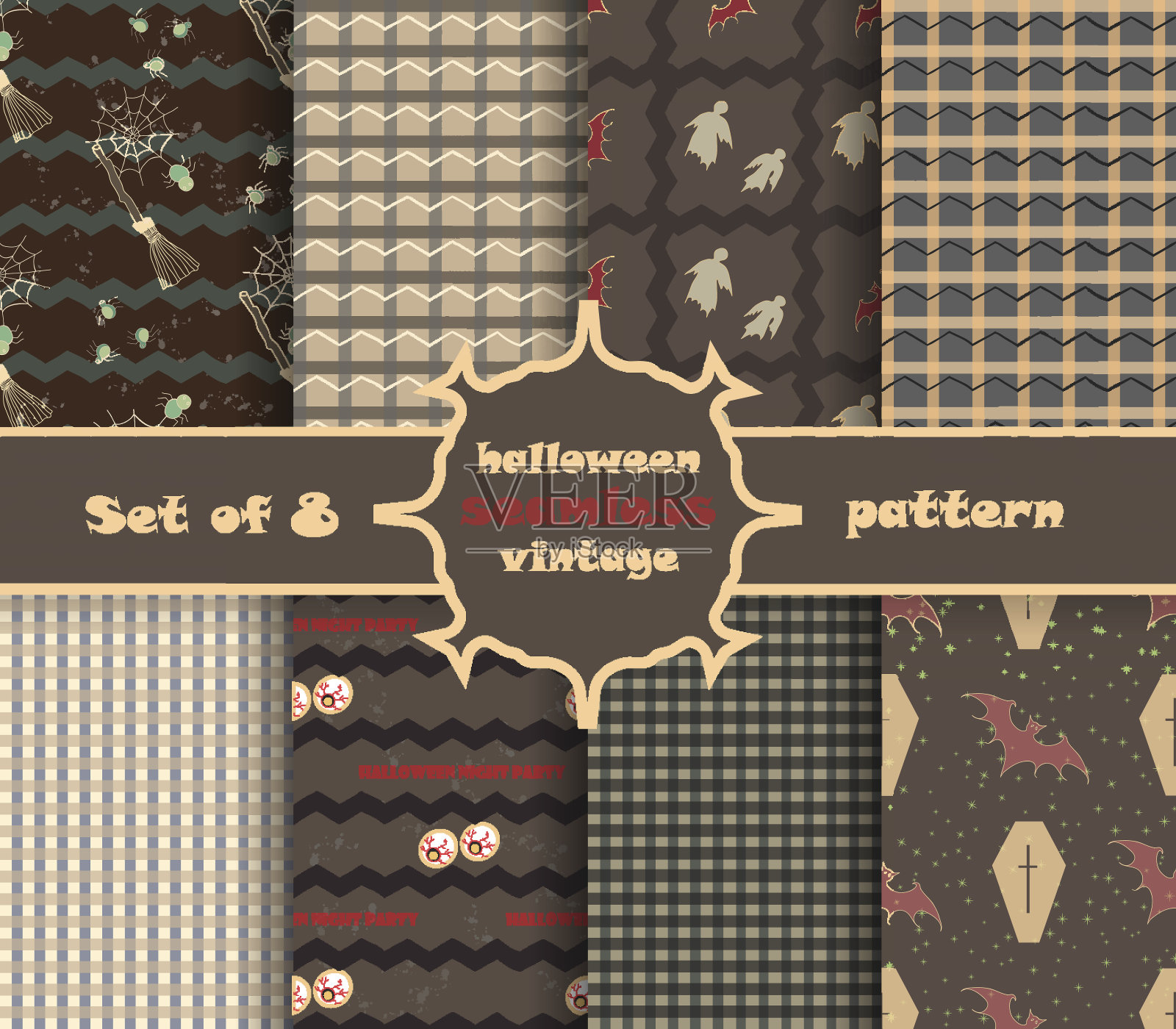 为万圣节派对设置复古无缝模式插画图片素材