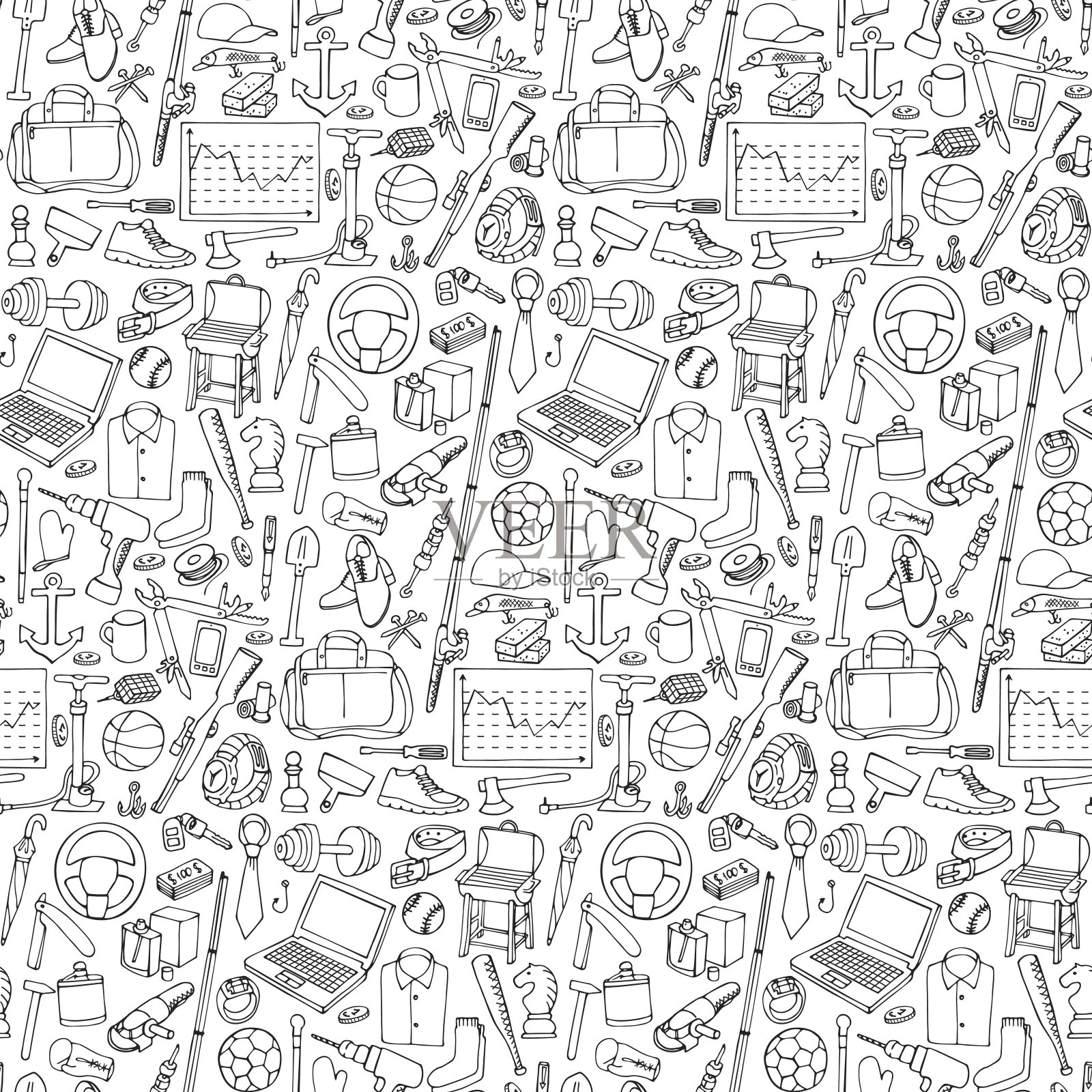 无缝模式与人的对象插画图片素材