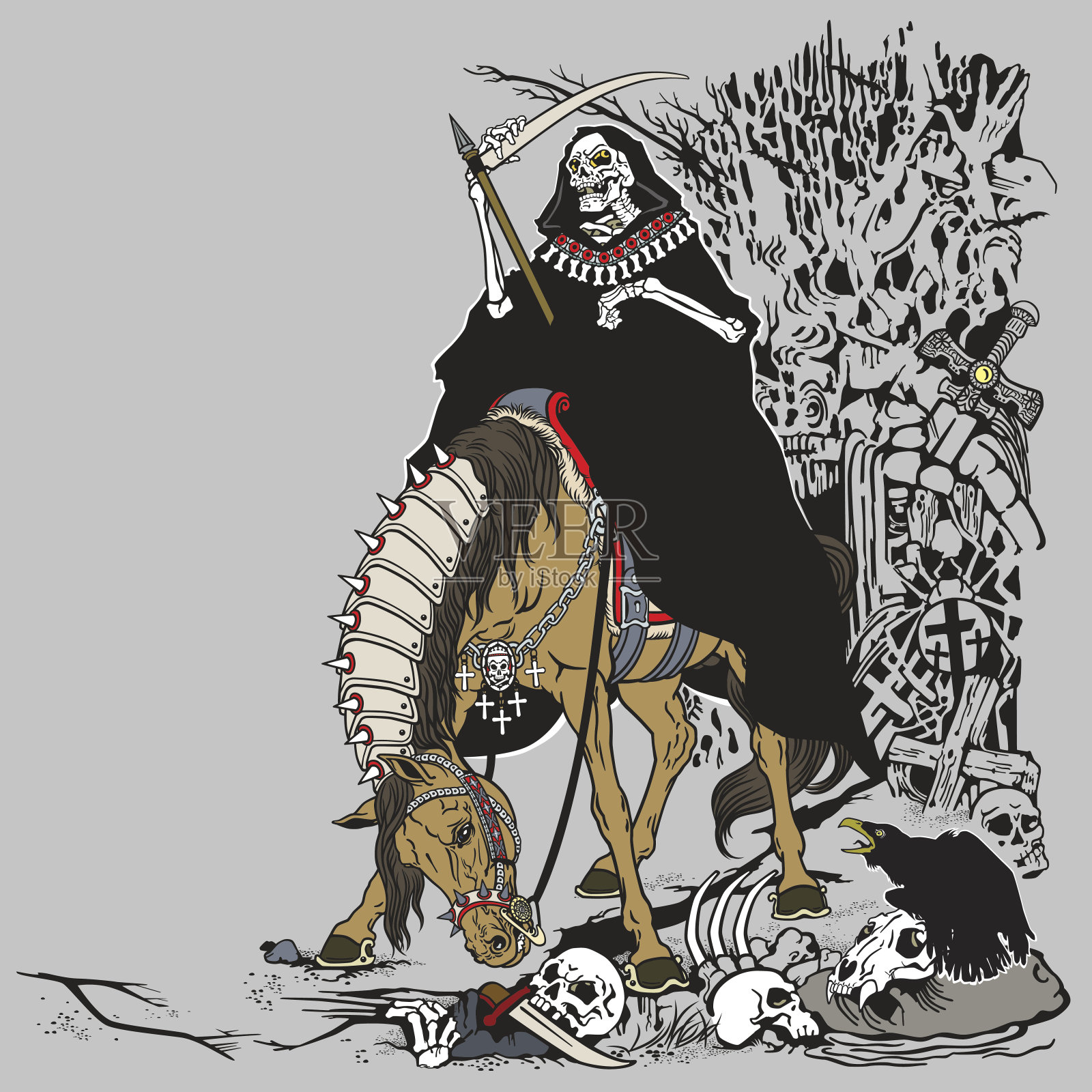 老墓地里的死神插画图片素材