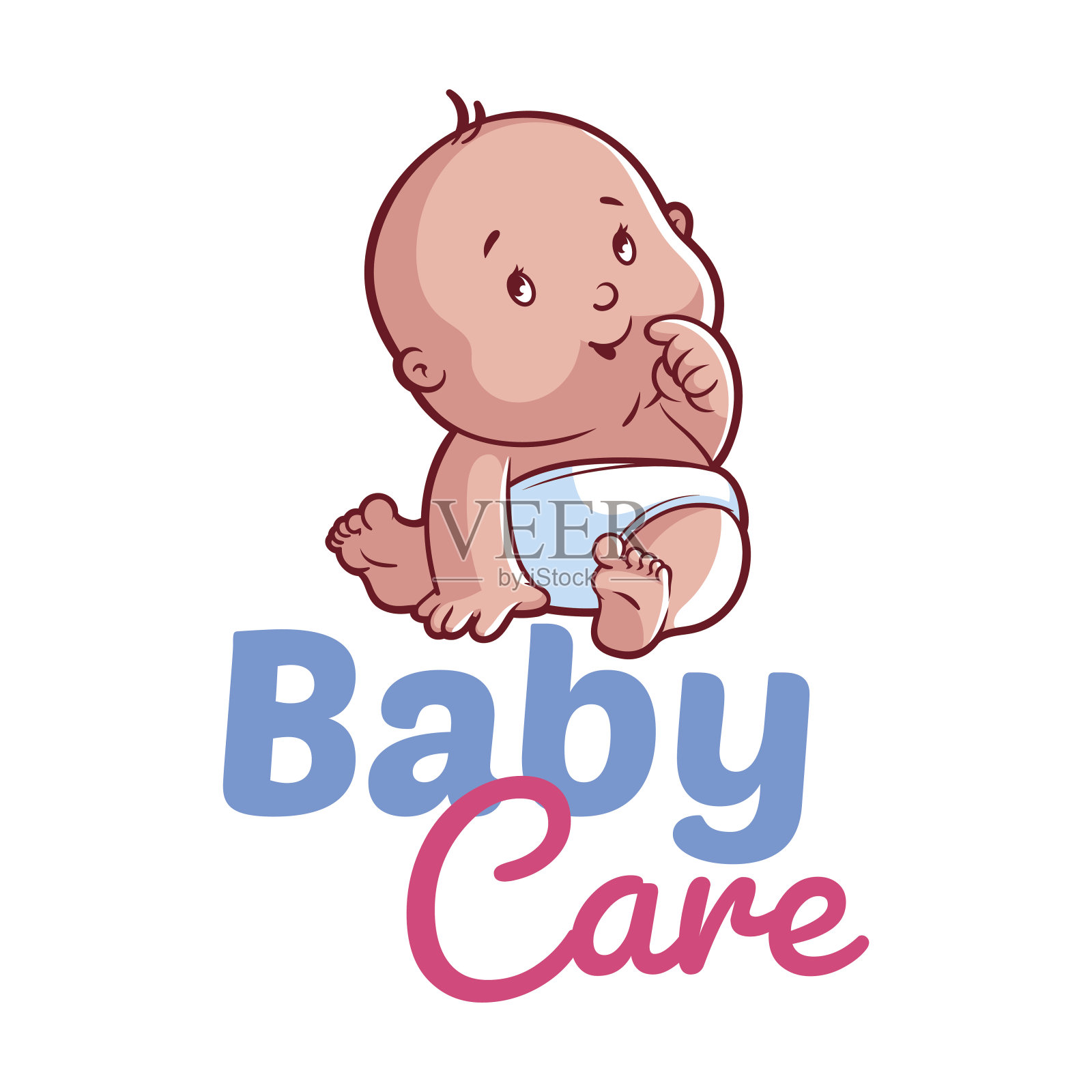 可爱的婴儿穿着尿布。婴儿护理插画图片素材