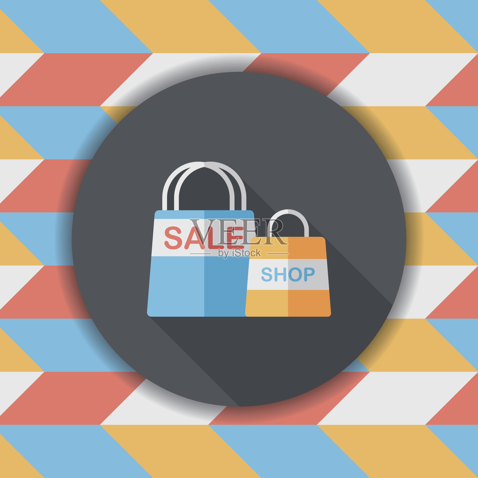 购物纸袋平与长影子的图标，eps10插画图片素材