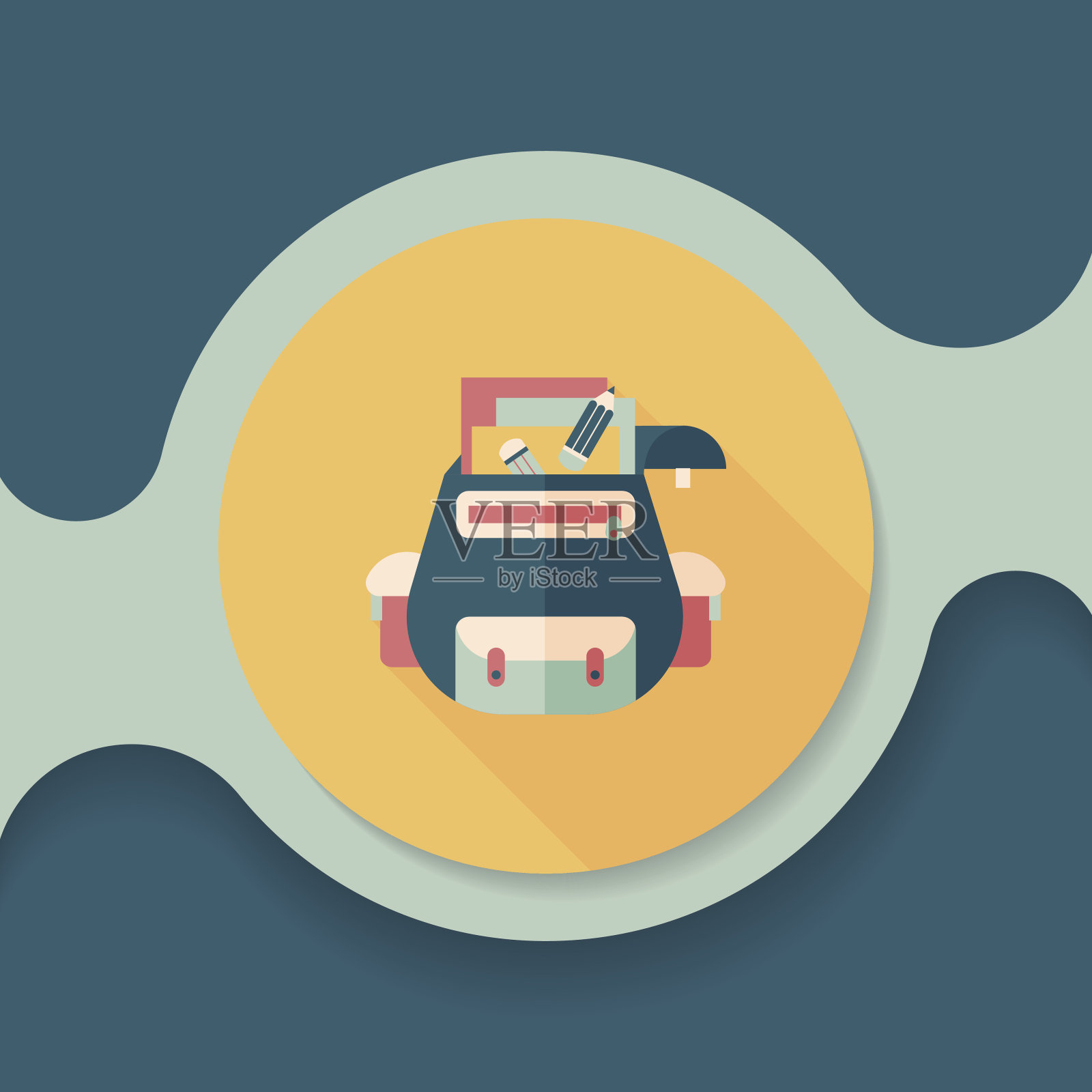 双肩包图标与长阴影，eps10插画图片素材