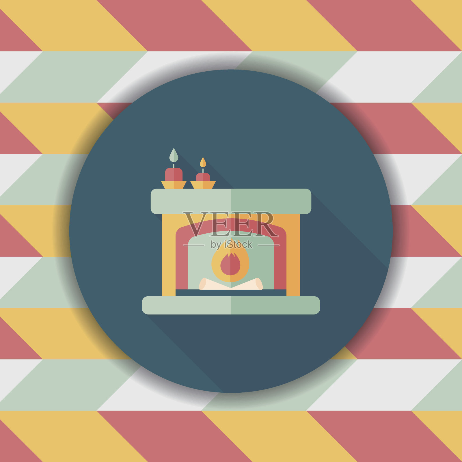 圣诞壁炉平面图标与长影子，eps10插画图片素材