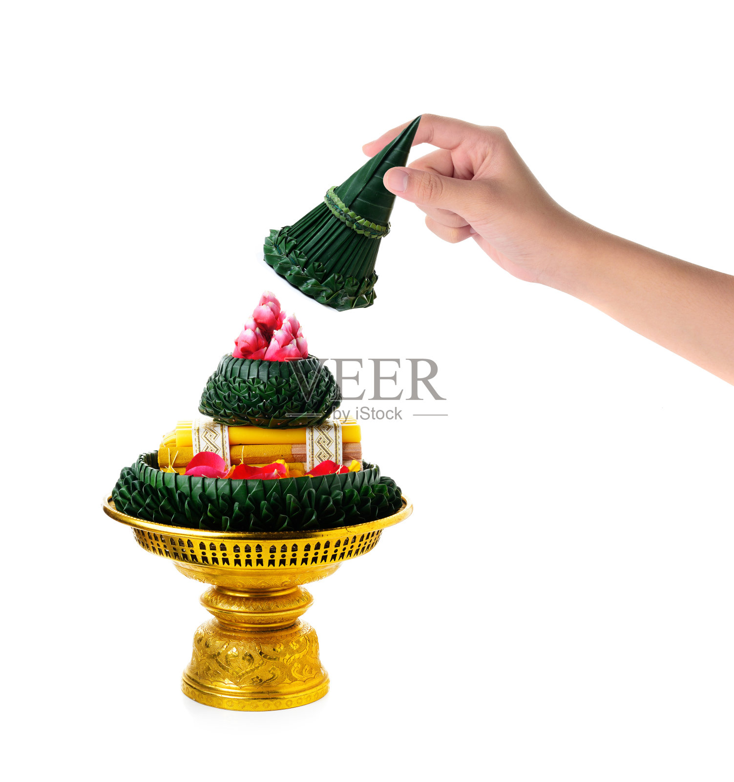 手捧花装饰托盘与底座照片摄影图片